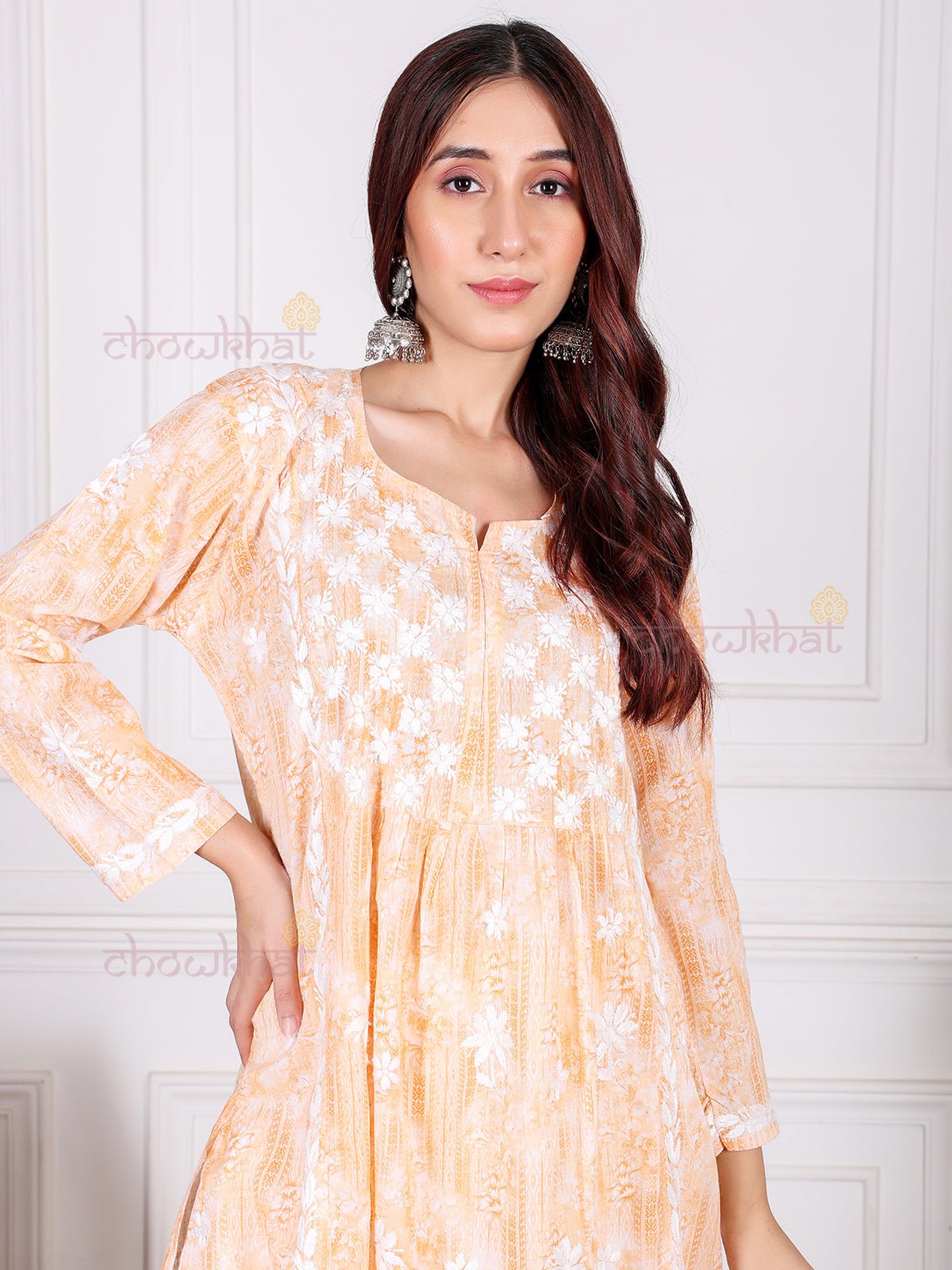 Keya Mul Cotton Nyra Style Chikankari Kurti - Chowkhat Lifestyle