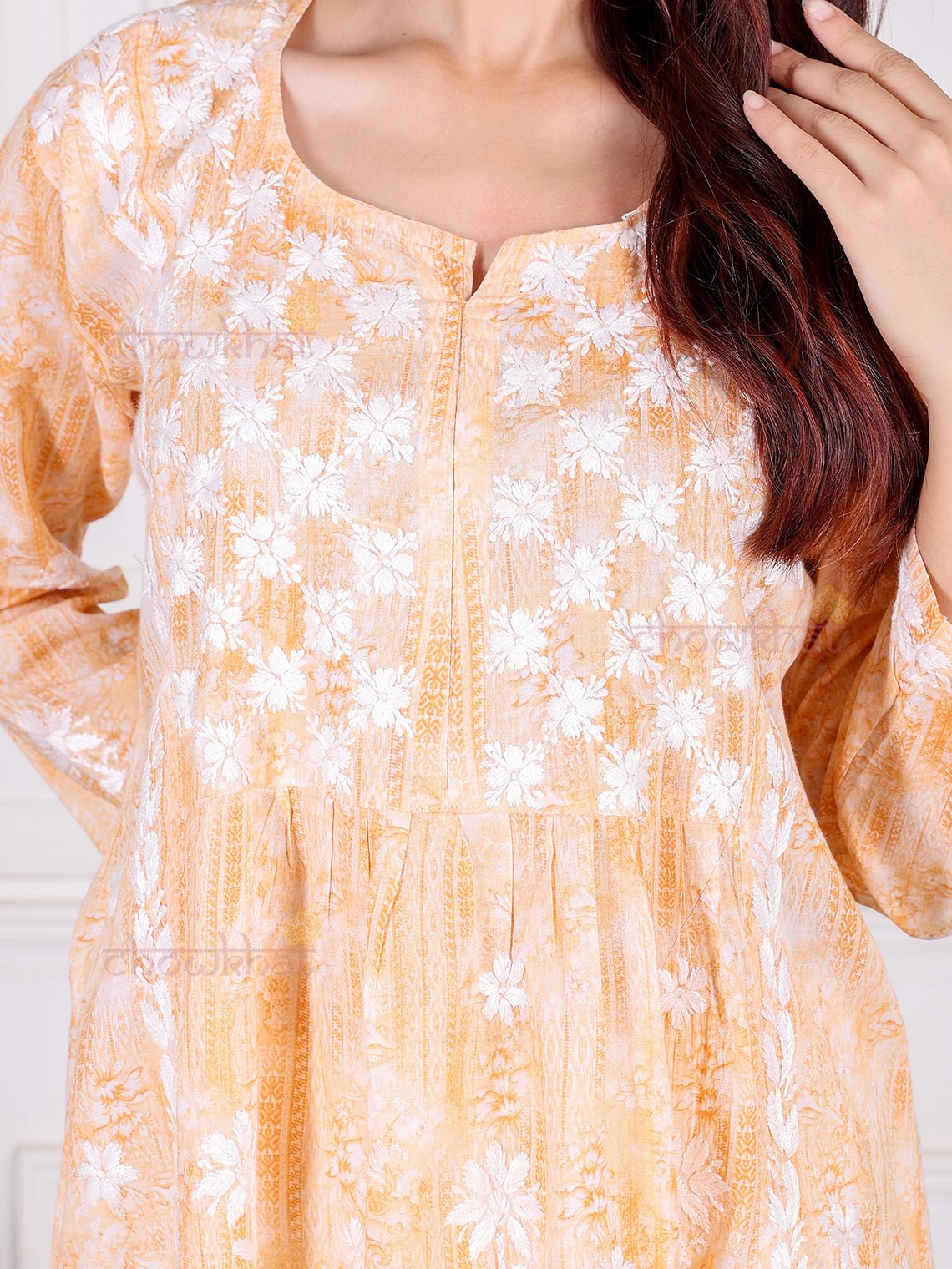 Keya Mul Cotton Nyra Style Chikankari Kurti - Chowkhat Lifestyle