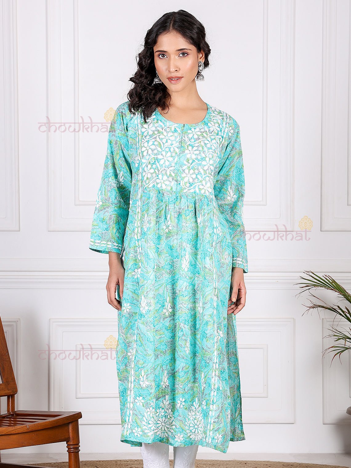 Jiya Mul Cotton Nyra Style Chikankari Kurti - Chowkhat Lifestyle