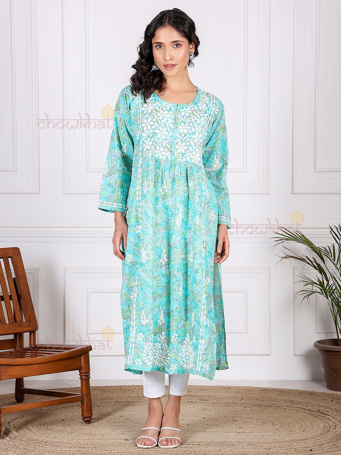 Jiya Mul Cotton Nyra Style Chikankari Kurti - Chowkhat Lifestyle