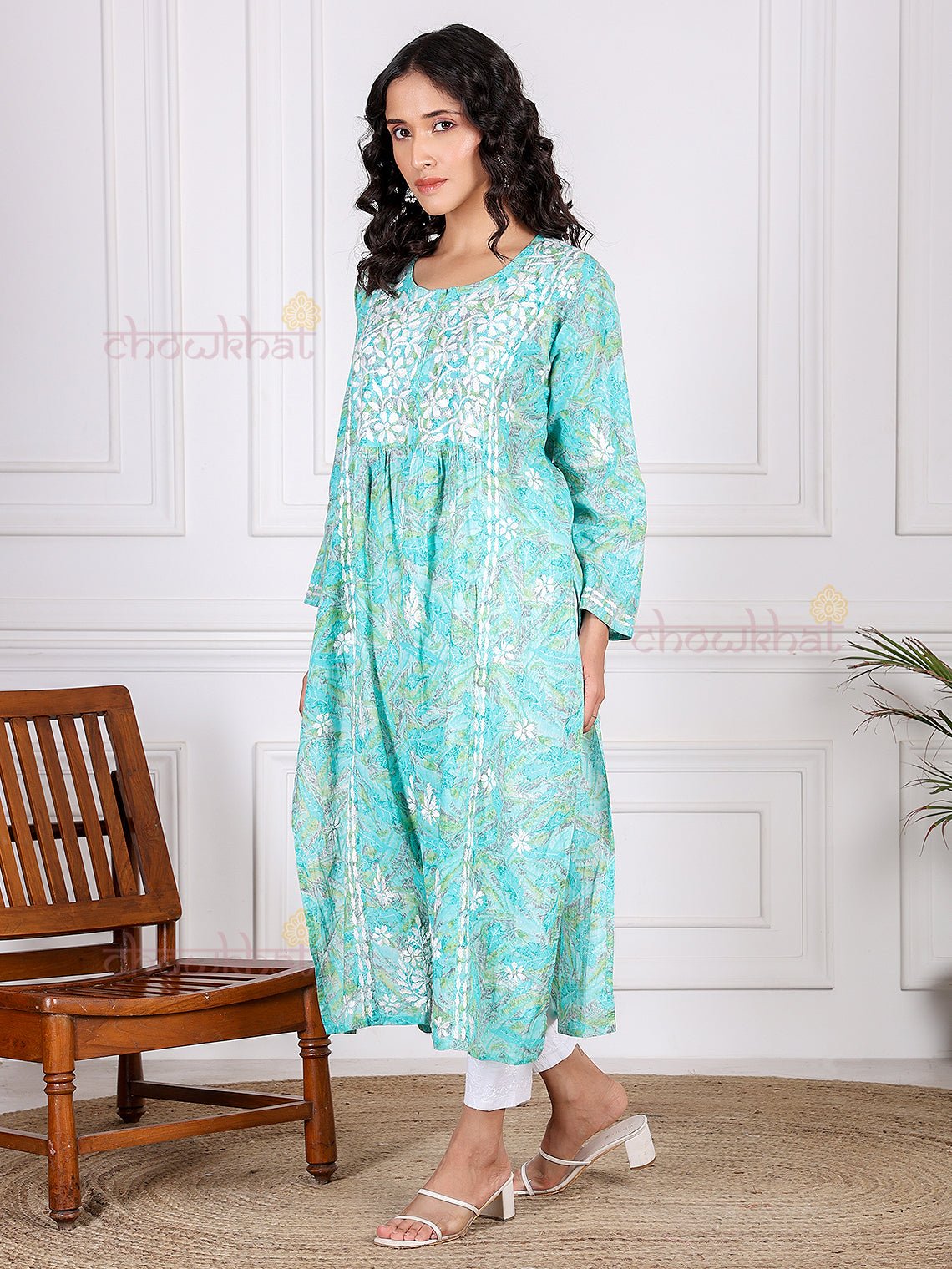 Jiya Mul Cotton Nyra Style Chikankari Kurti - Chowkhat Lifestyle