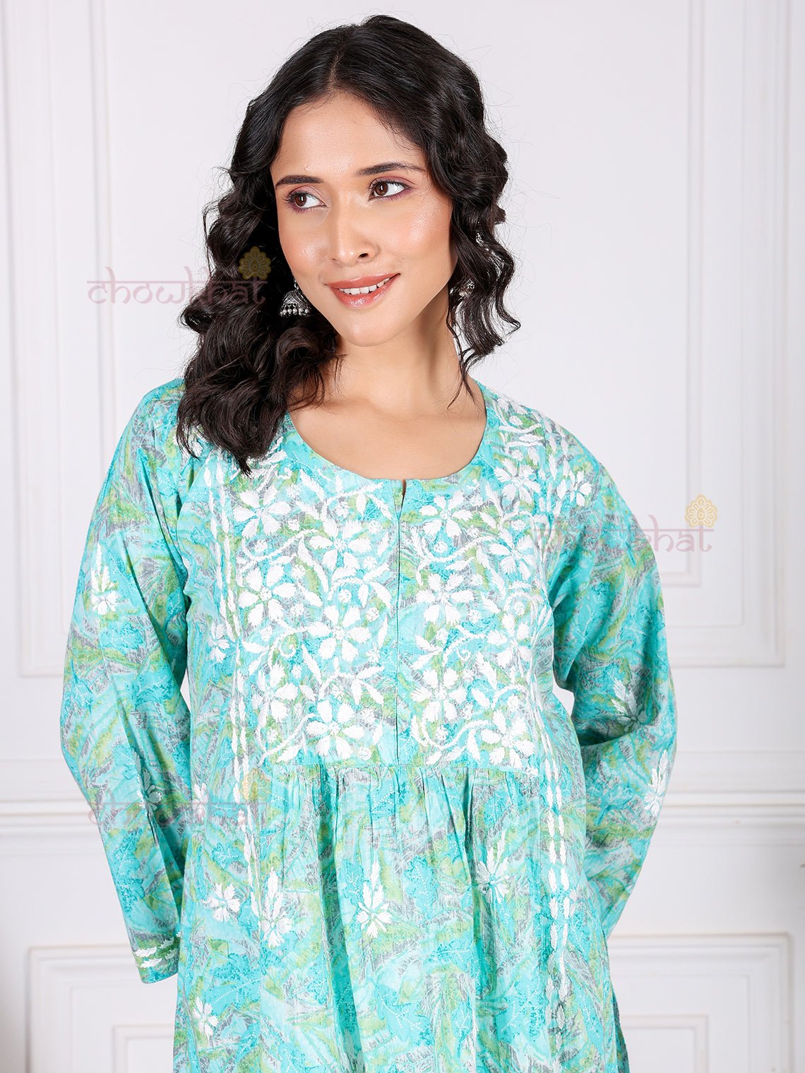 Jiya Mul Cotton Nyra Style Chikankari Kurti - Chowkhat Lifestyle