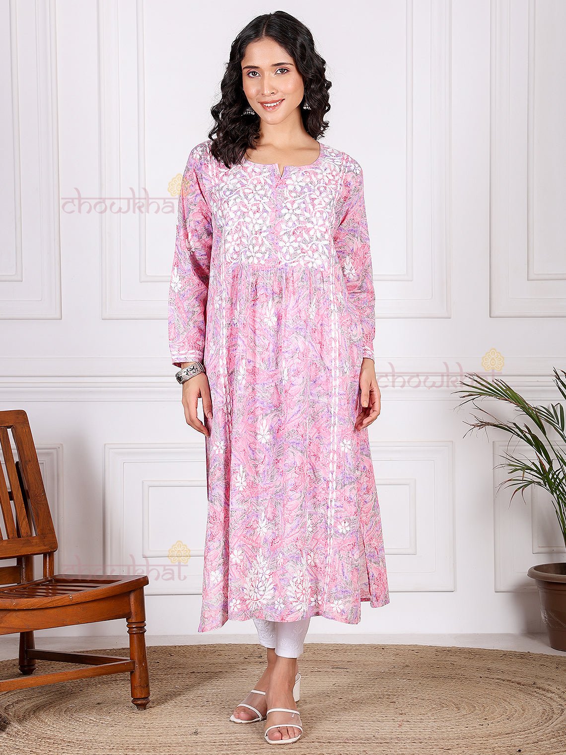 Jiya Mul Cotton Nyra Style Chikankari Kurti - Chowkhat Lifestyle