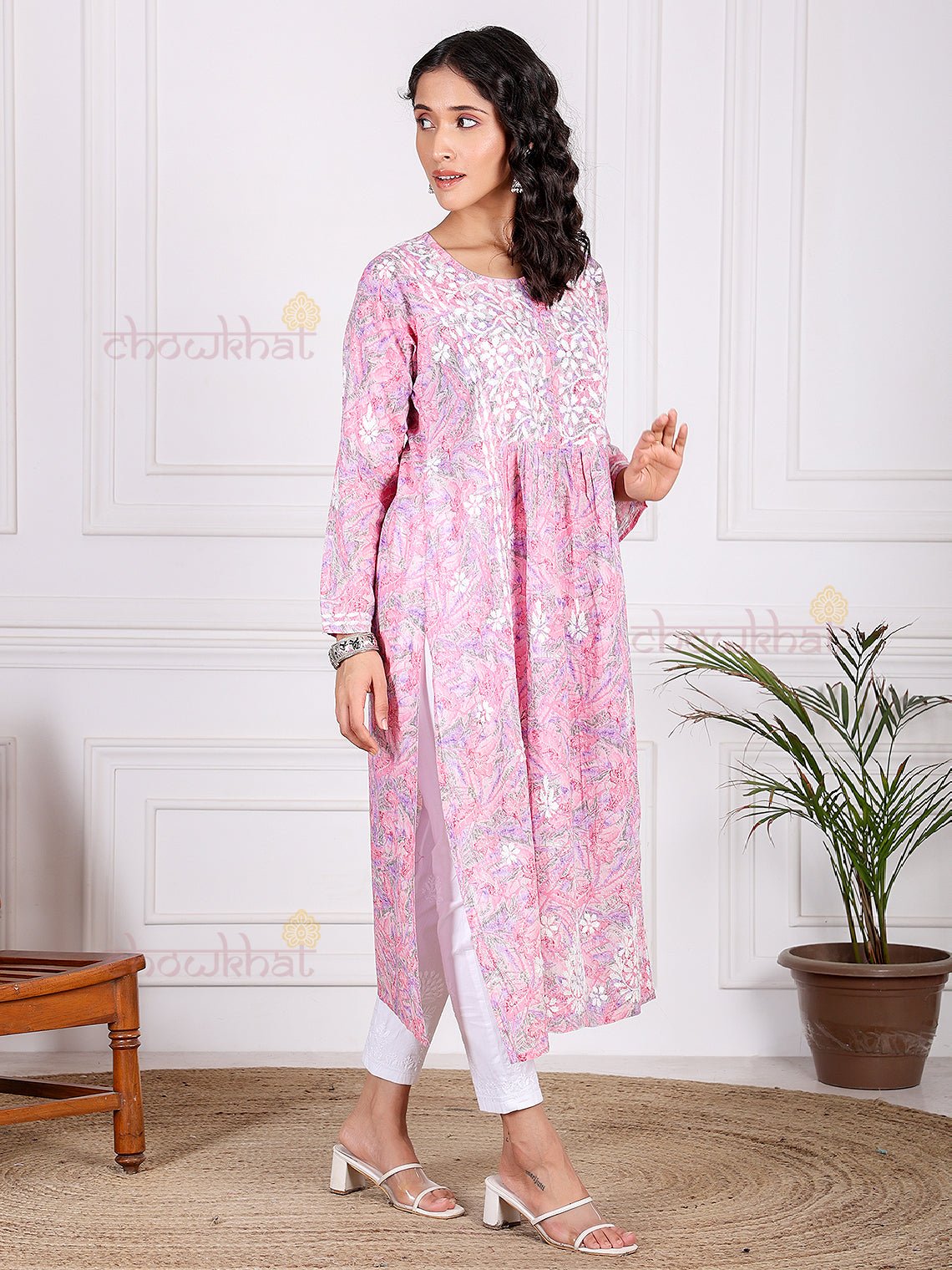 Jiya Mul Cotton Nyra Style Chikankari Kurti - Chowkhat Lifestyle