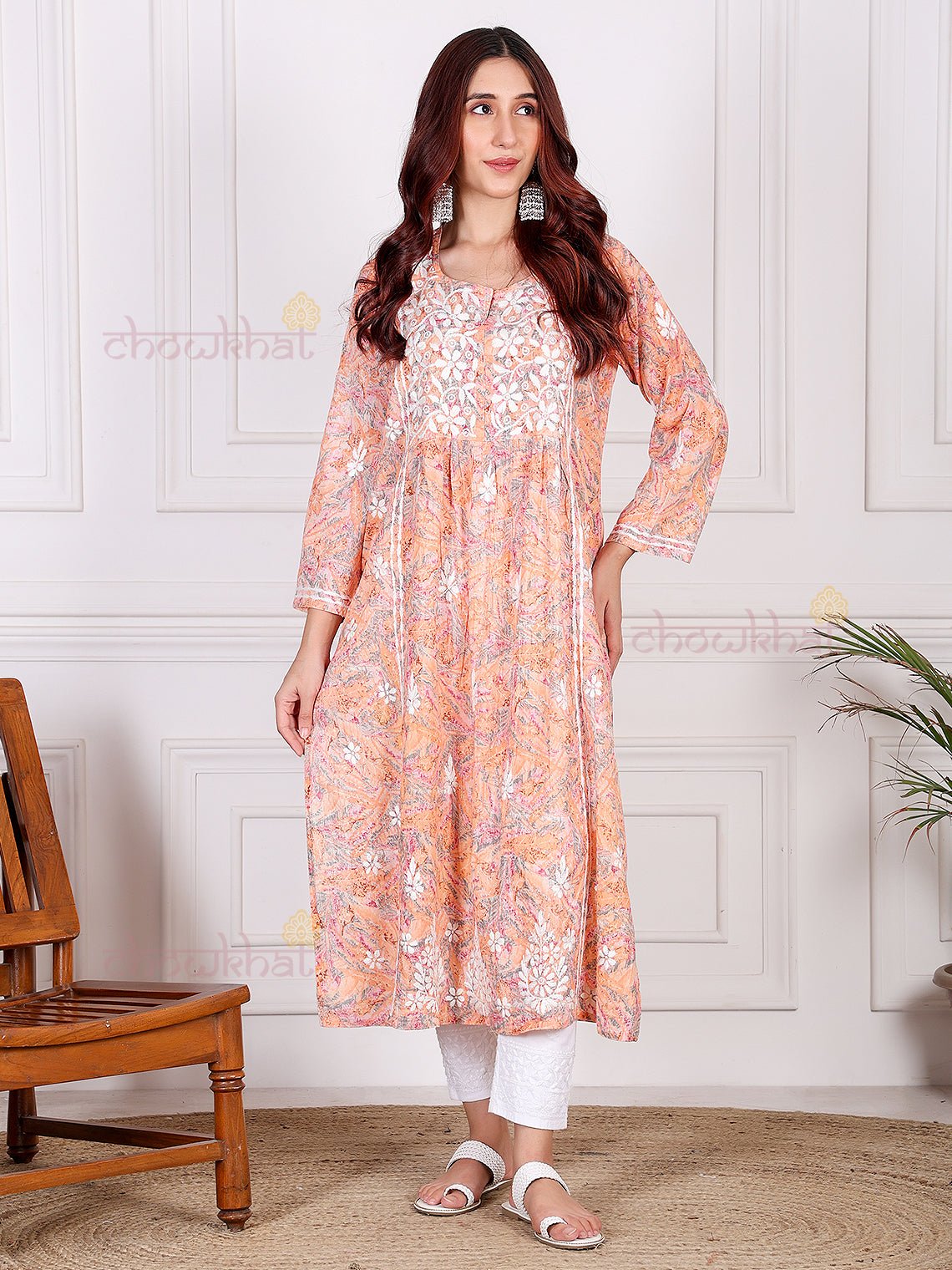 Jiya Mul Cotton Nyra Style Chikankari Kurti - Chowkhat Lifestyle