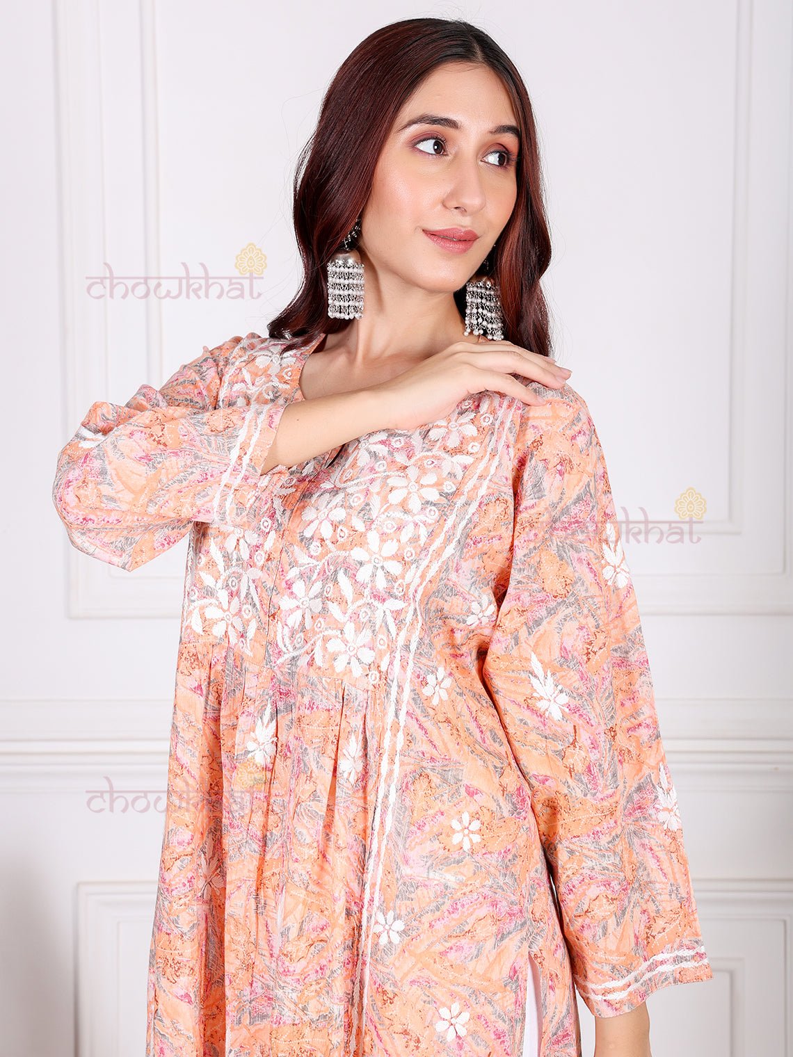 Jiya Mul Cotton Nyra Style Chikankari Kurti - Chowkhat Lifestyle