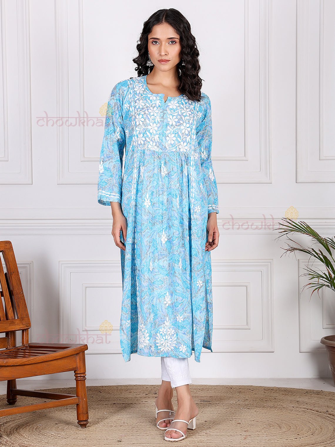 Jiya Mul Cotton Nyra Style Chikankari Kurti - Chowkhat Lifestyle