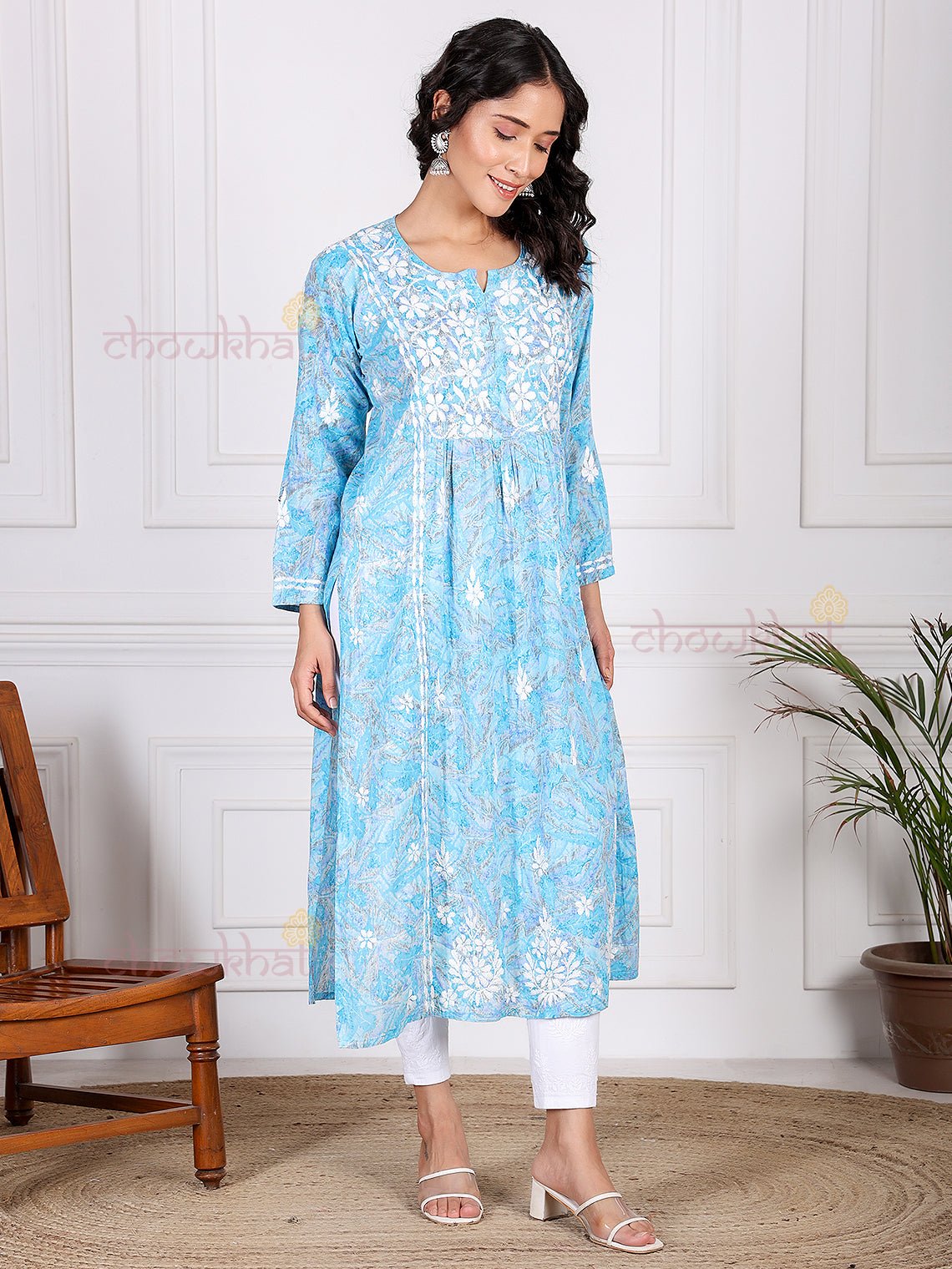 Jiya Mul Cotton Nyra Style Chikankari Kurti - Chowkhat Lifestyle