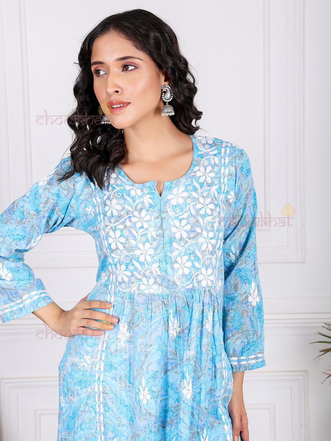 Jiya Mul Cotton Nyra Style Chikankari Kurti - Chowkhat Lifestyle