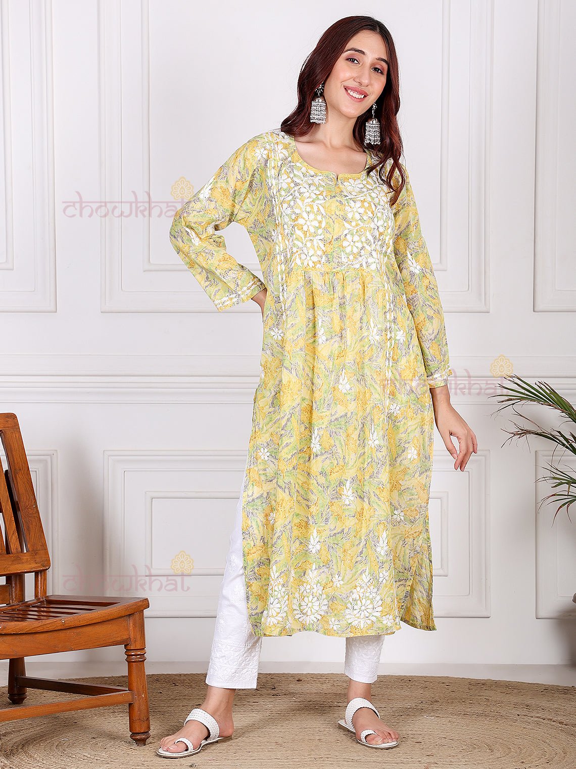 Jiya Mul Cotton Nyra Style Chikankari Kurti - Chowkhat Lifestyle