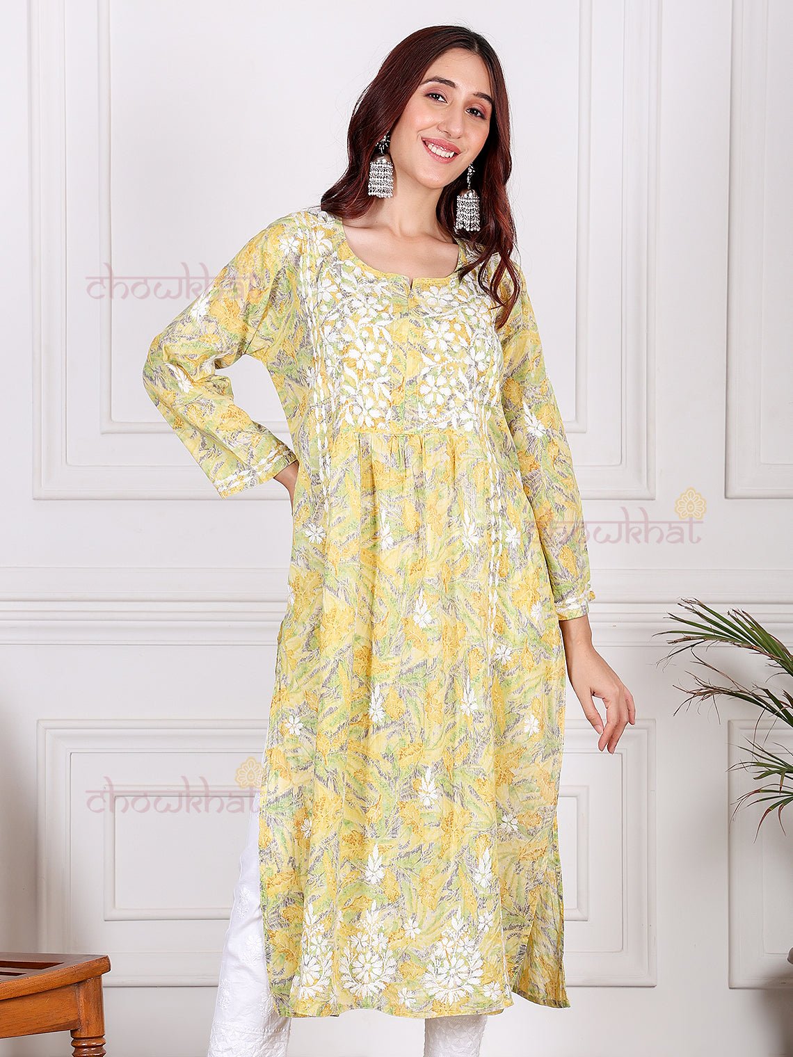 Jiya Mul Cotton Nyra Style Chikankari Kurti - Chowkhat Lifestyle