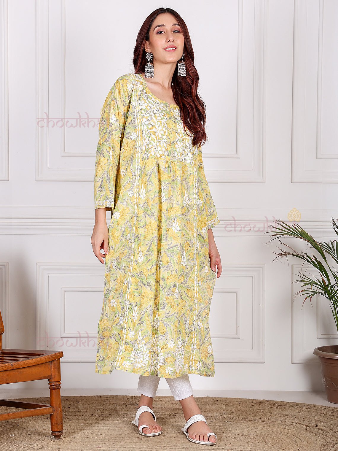 Jiya Mul Cotton Nyra Style Chikankari Kurti - Chowkhat Lifestyle