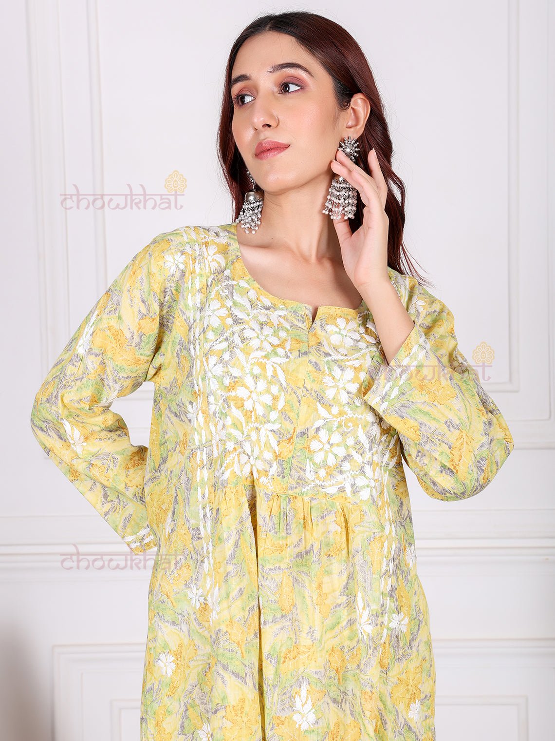 Jiya Mul Cotton Nyra Style Chikankari Kurti - Chowkhat Lifestyle