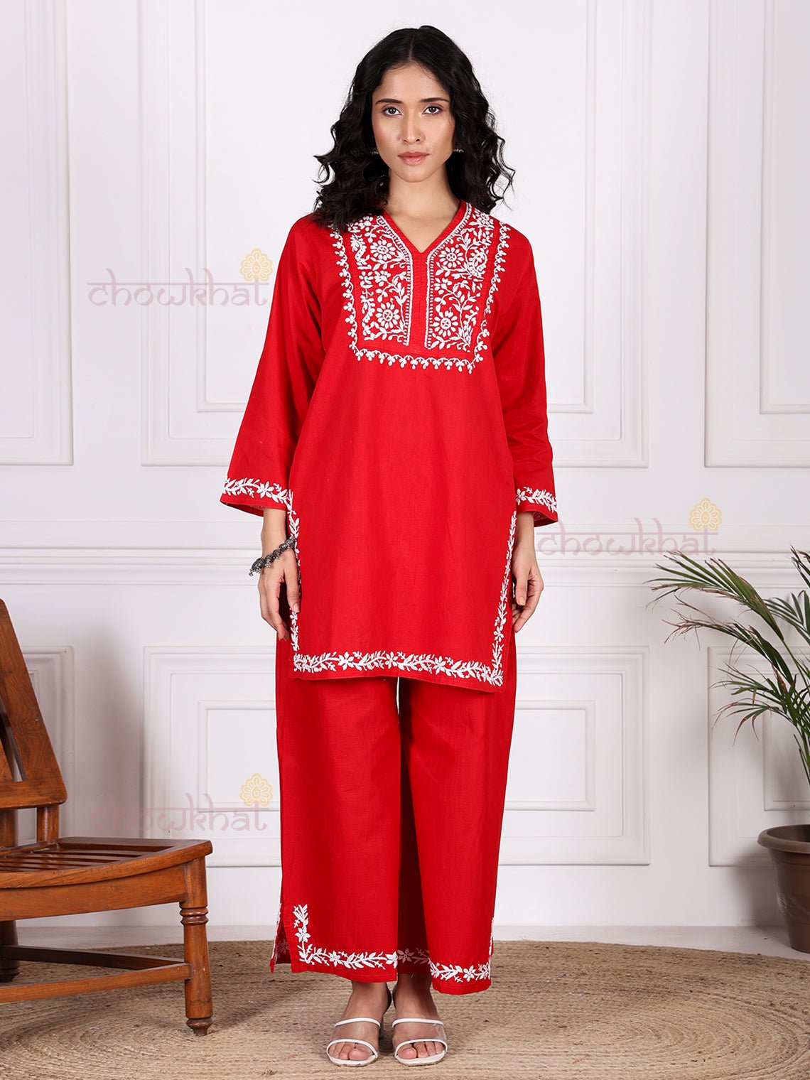 Asin Cotton Chikankari Kurti & Palazzo Set - Chowkhat Lifestyle