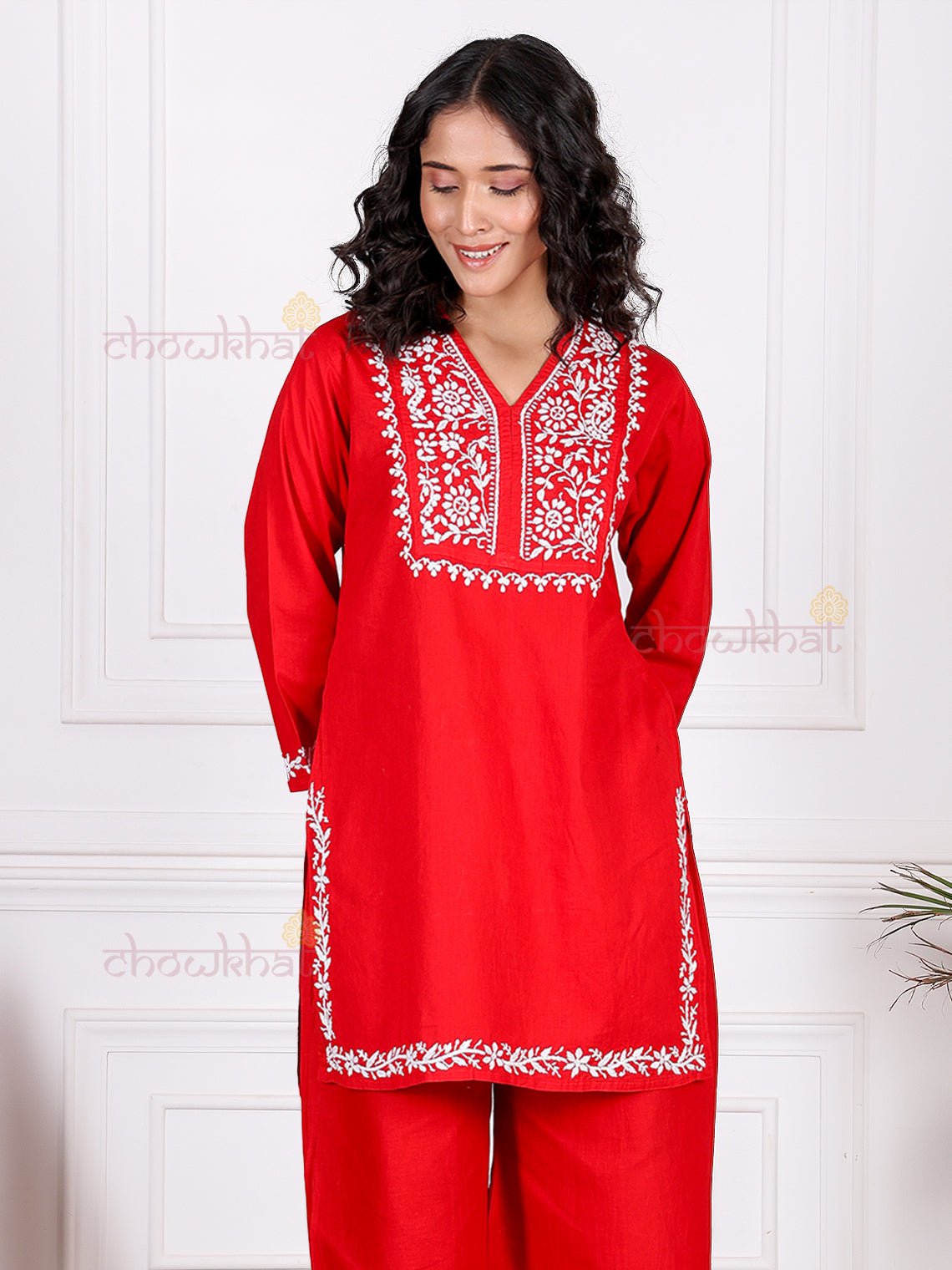 Asin Cotton Chikankari Kurti & Palazzo Set - Chowkhat Lifestyle