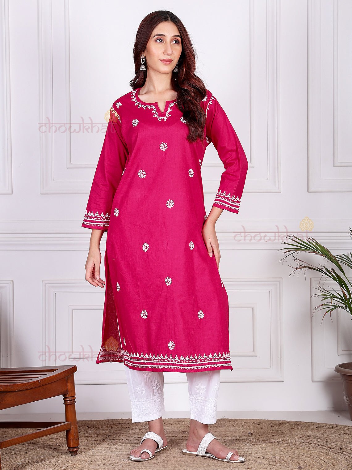 Saba Pure Cotton Chikankari Long Kurti - Chowkhat Lifestyle