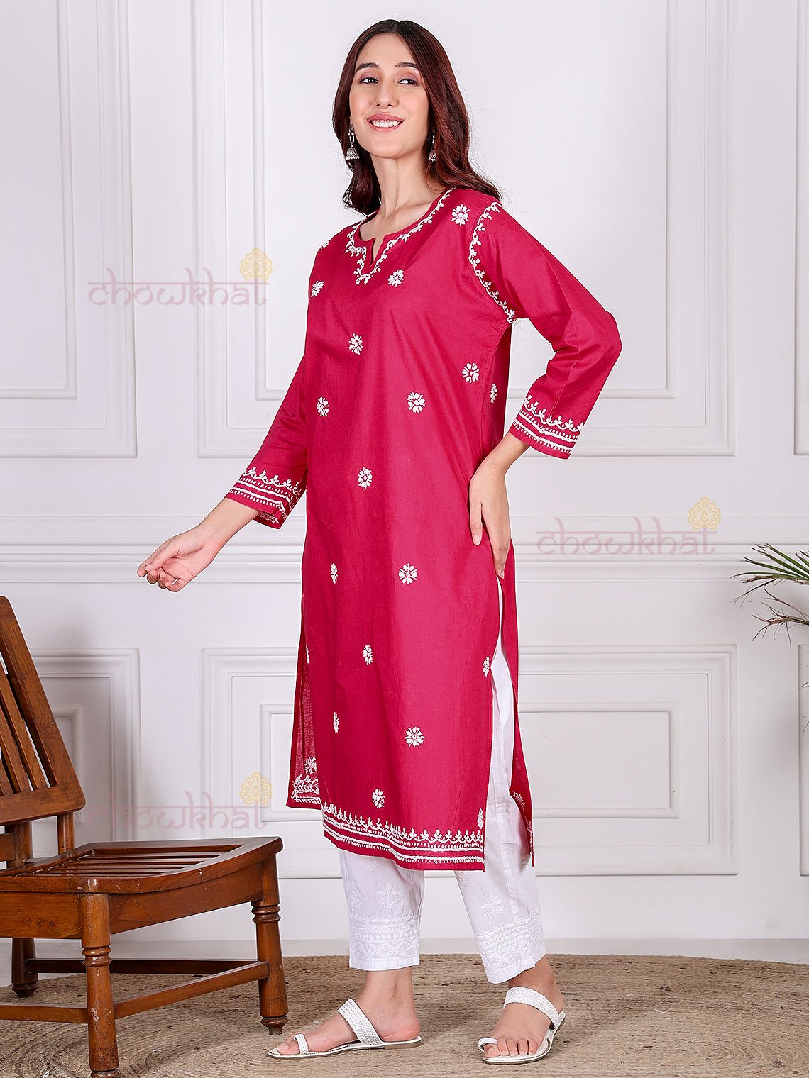 Saba Pure Cotton Chikankari Long Kurti - Chowkhat Lifestyle