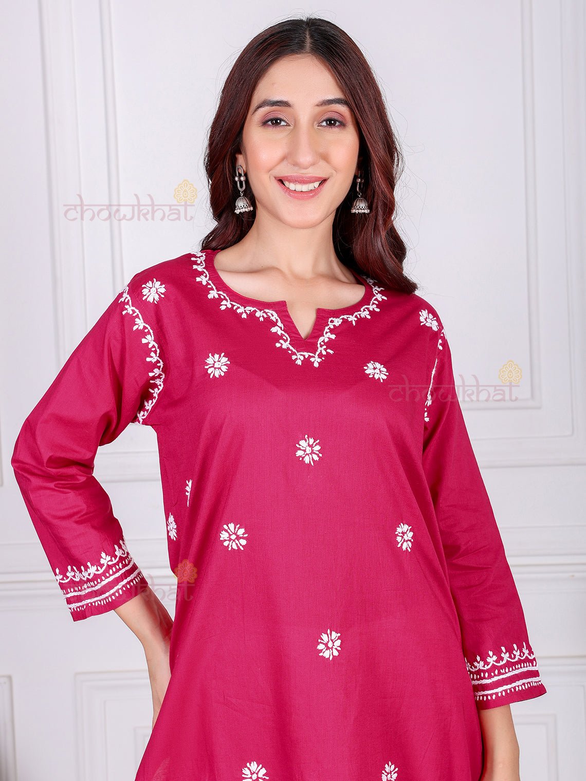 Saba Pure Cotton Chikankari Long Kurti - Chowkhat Lifestyle