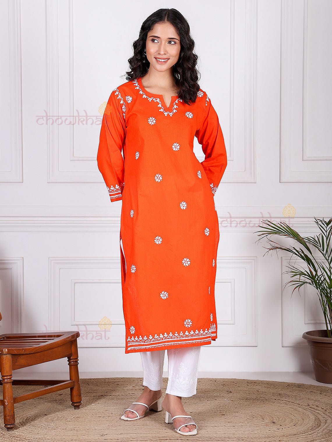 Saba Pure Cotton Chikankari Long Kurti - Chowkhat Lifestyle