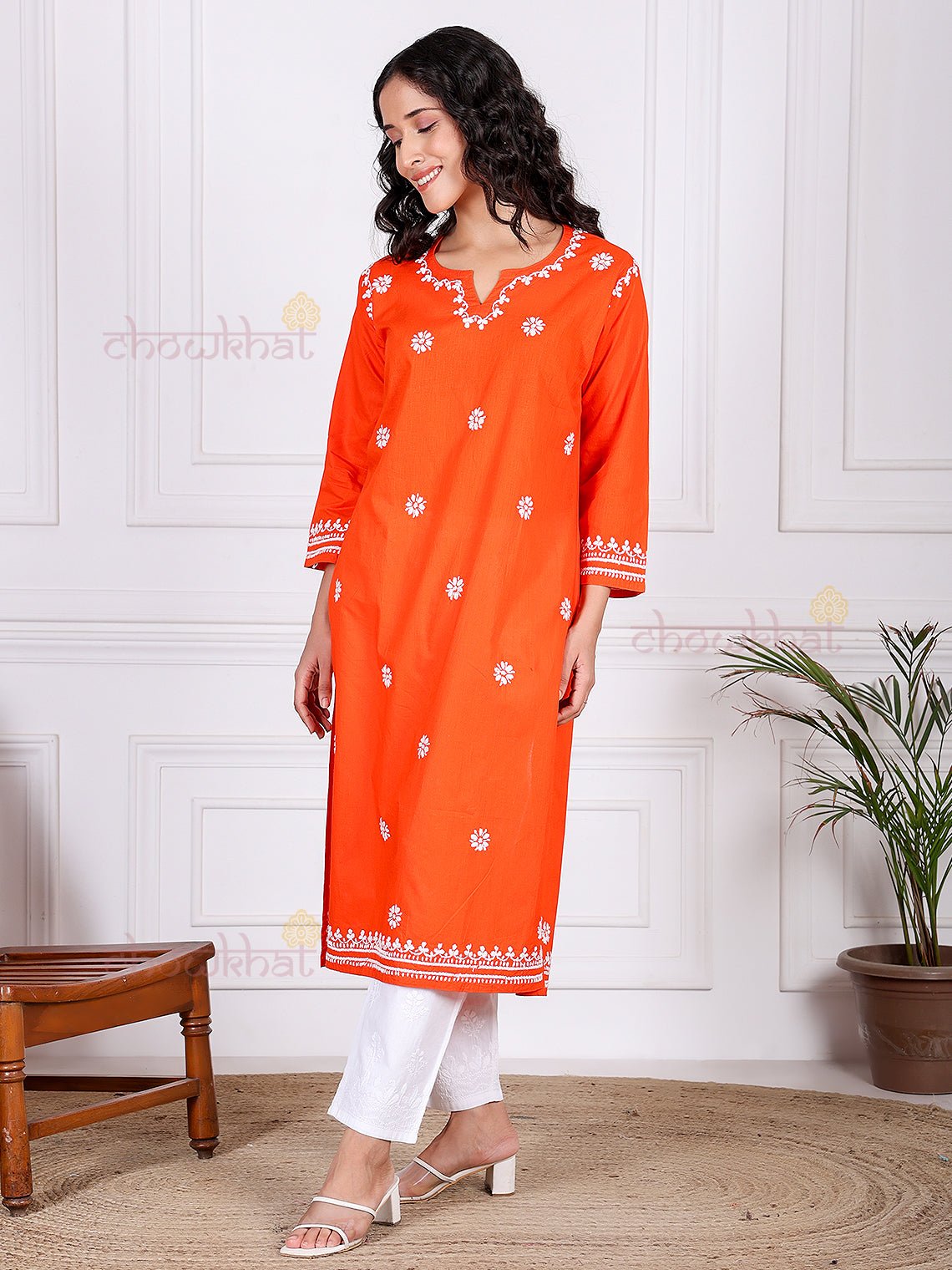 Saba Pure Cotton Chikankari Long Kurti - Chowkhat Lifestyle