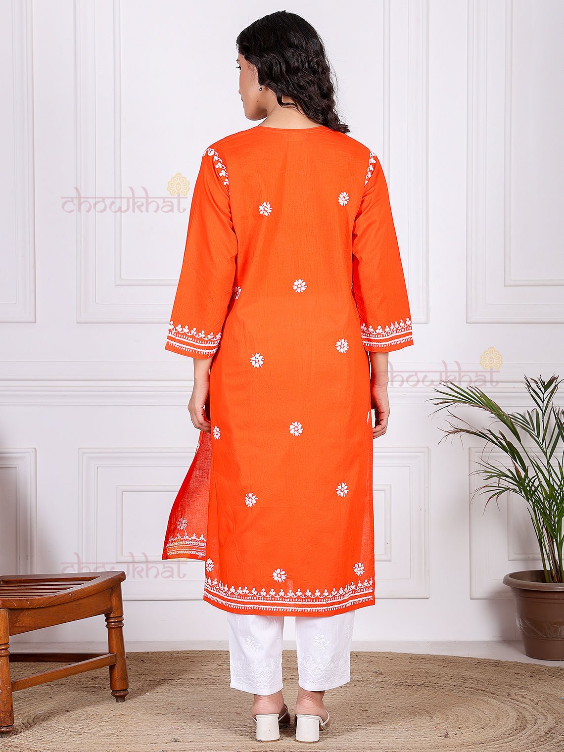 Saba Pure Cotton Chikankari Long Kurti - Chowkhat Lifestyle