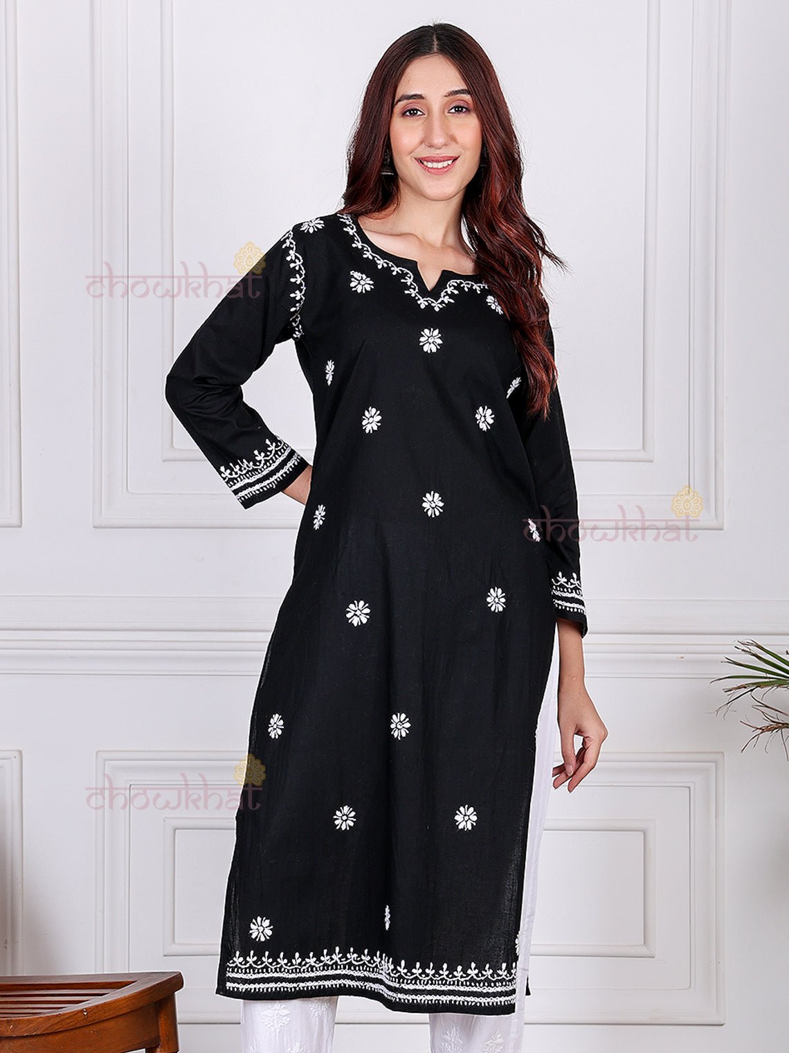 Saba Pure Cotton Chikankari Long Kurti - Chowkhat Lifestyle