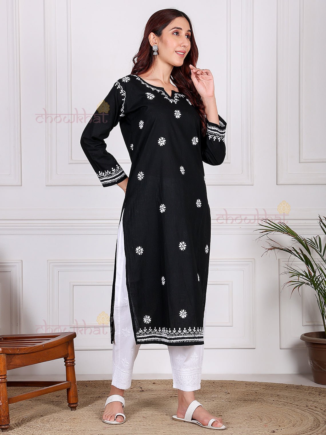 Saba Pure Cotton Chikankari Long Kurti - Chowkhat Lifestyle