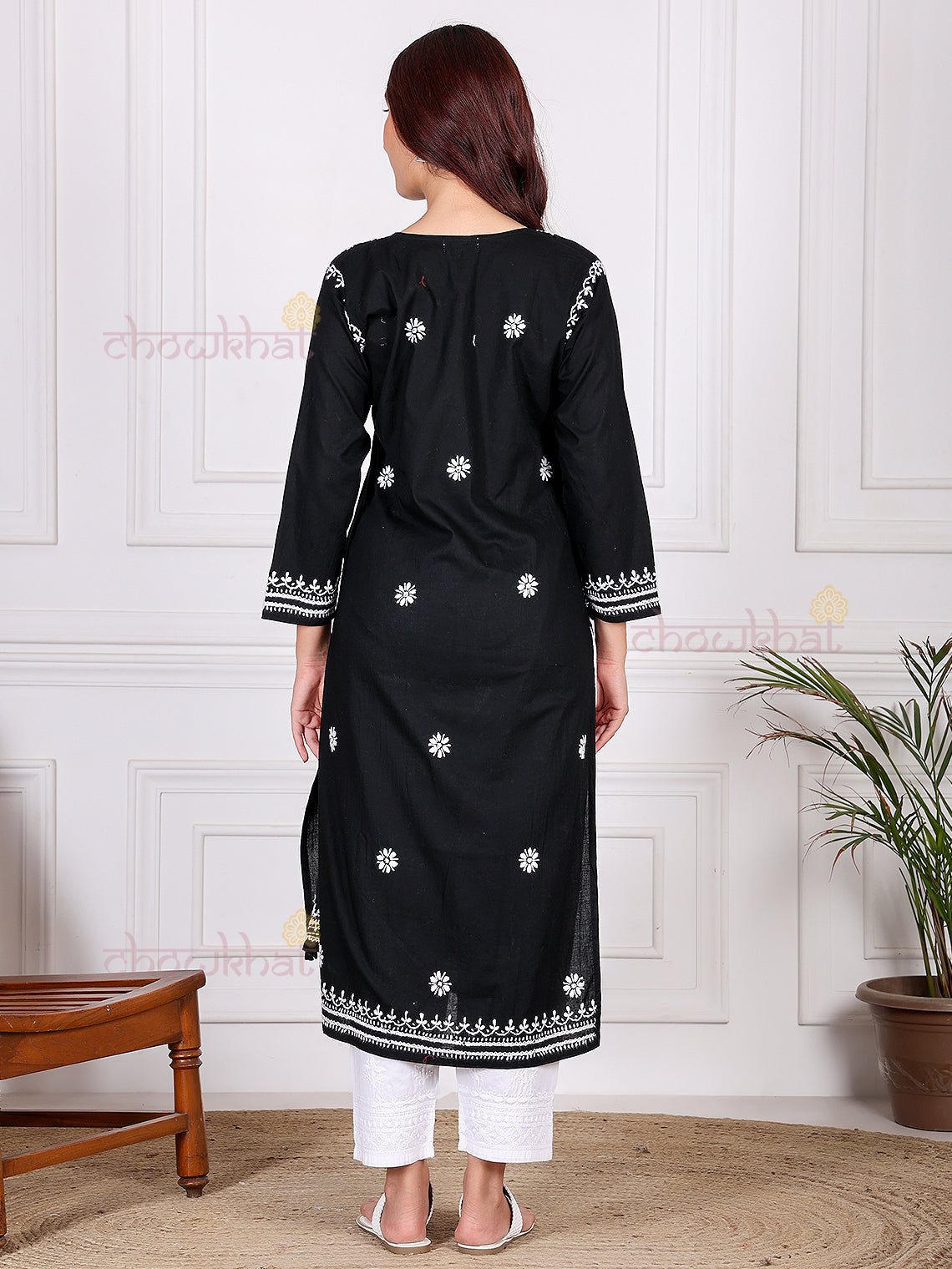 Saba Pure Cotton Chikankari Long Kurti - Chowkhat Lifestyle