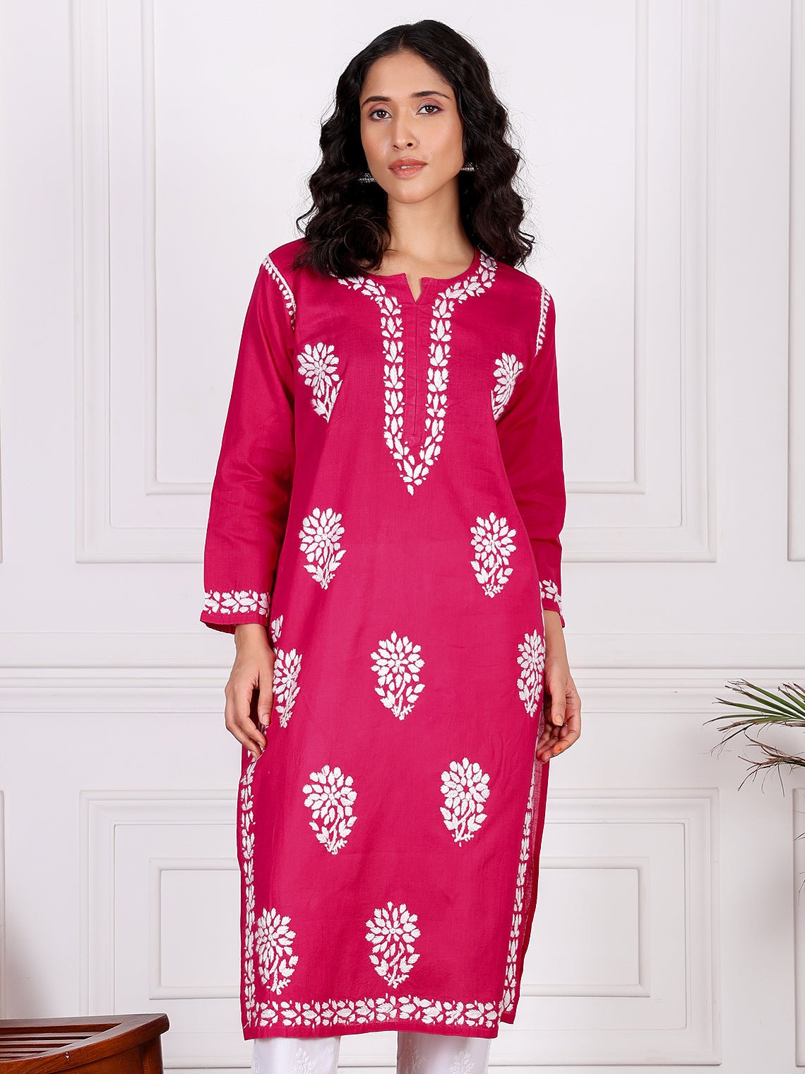 Aarna Cotton Straight Chikankari Kurti - Chowkhat Lifestyle