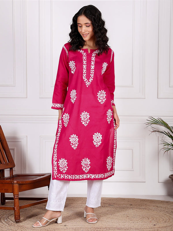 Aarna Cotton Straight Chikankari Kurti - Chowkhat Lifestyle