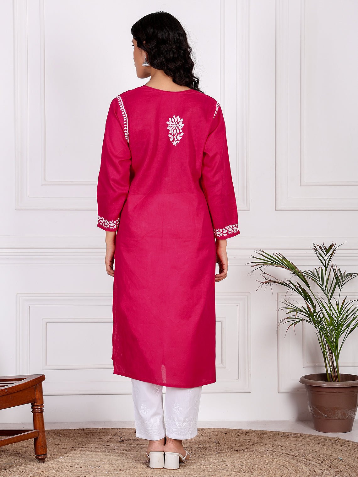 Aarna Cotton Straight Chikankari Kurti - Chowkhat Lifestyle