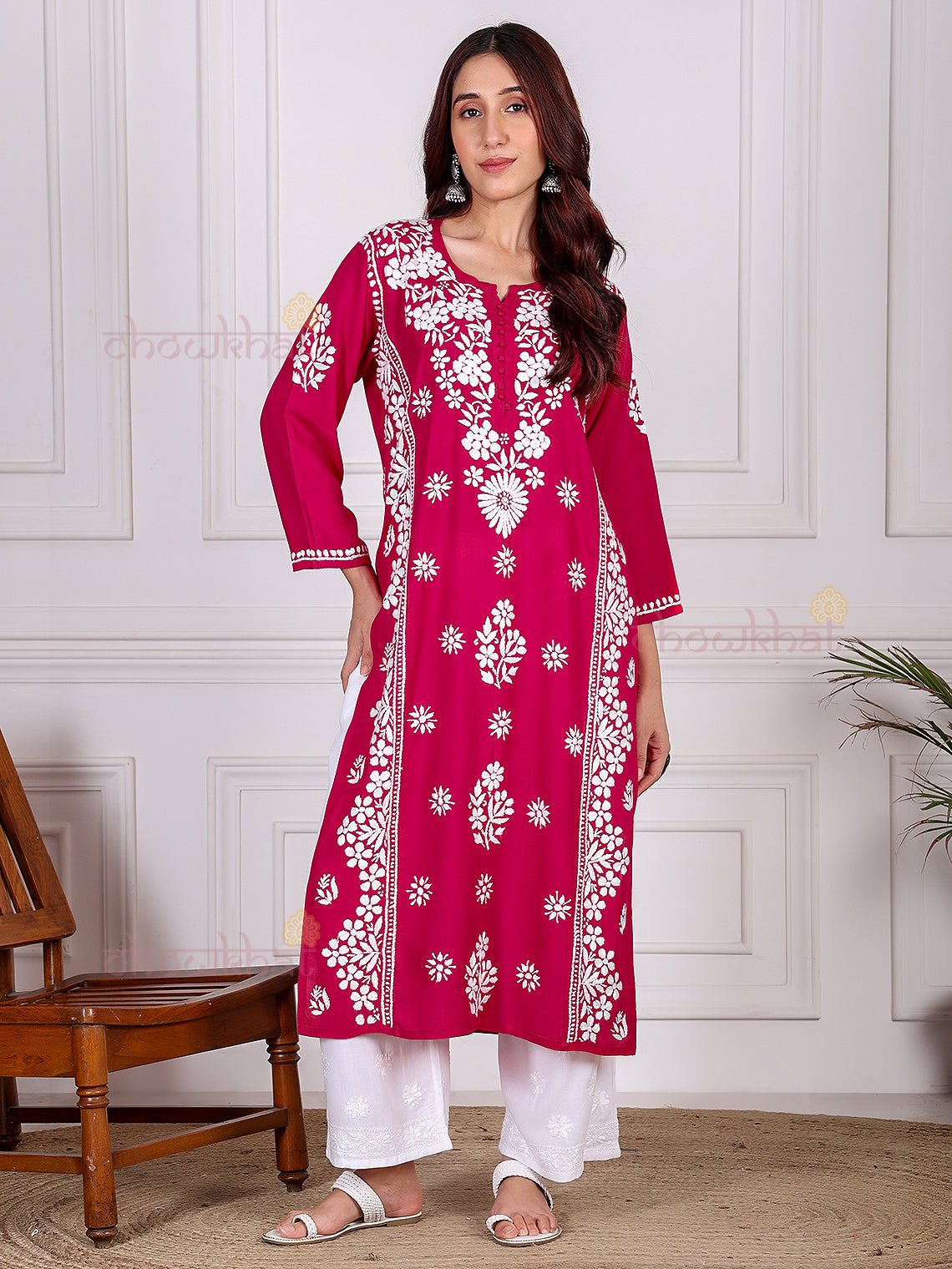 Azina Premium Modal Straight Chikankari Kurti - Chowkhat Lifestyle