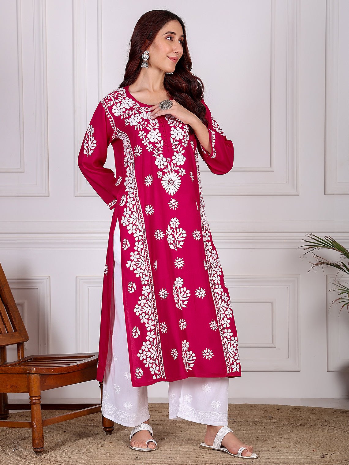 Azina Premium Modal Straight Chikankari Kurti - Chowkhat Lifestyle