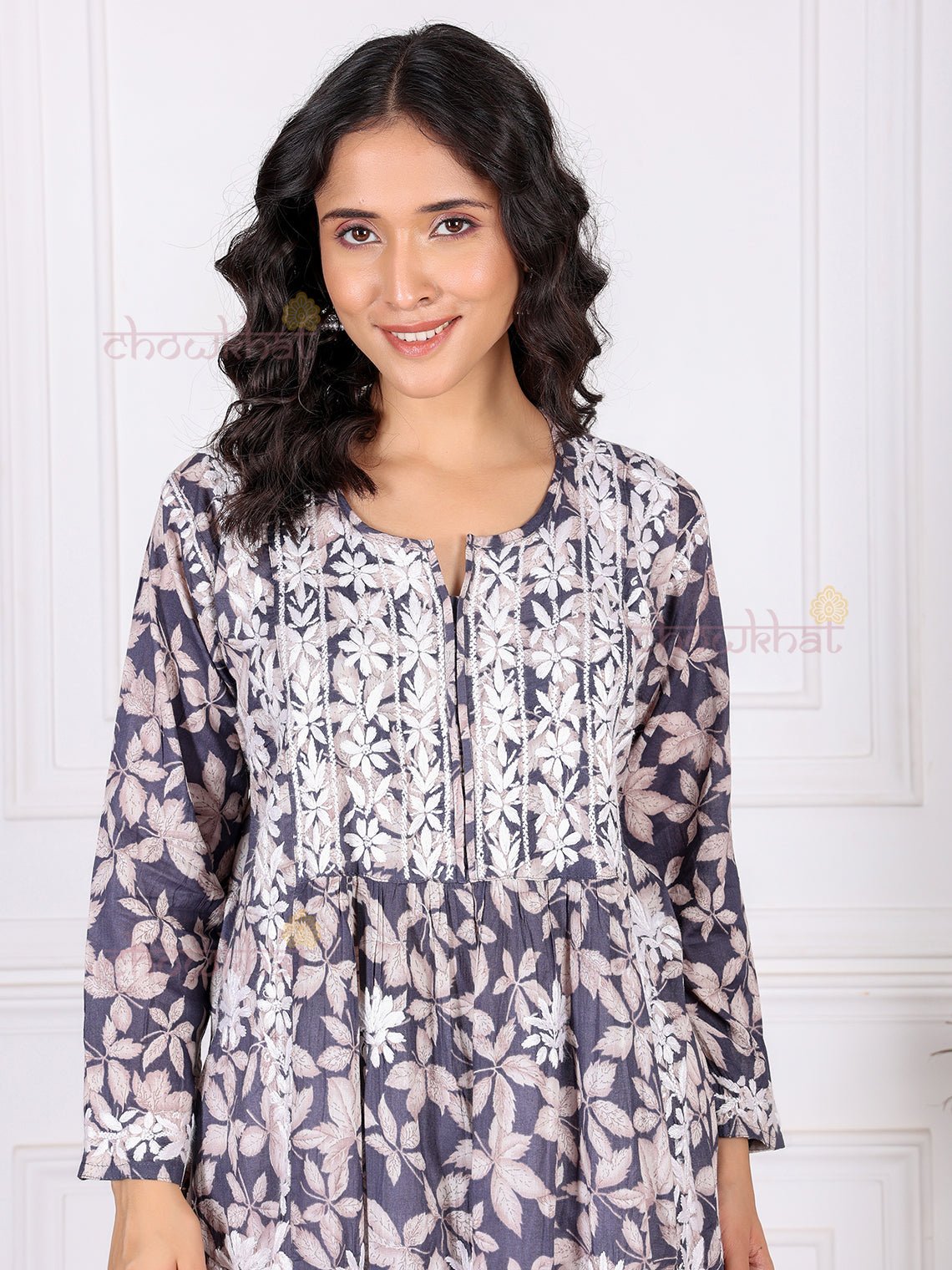 Mahika Mul Cotton Nyra Style Chikankari Kurti - Chowkhat Lifestyle