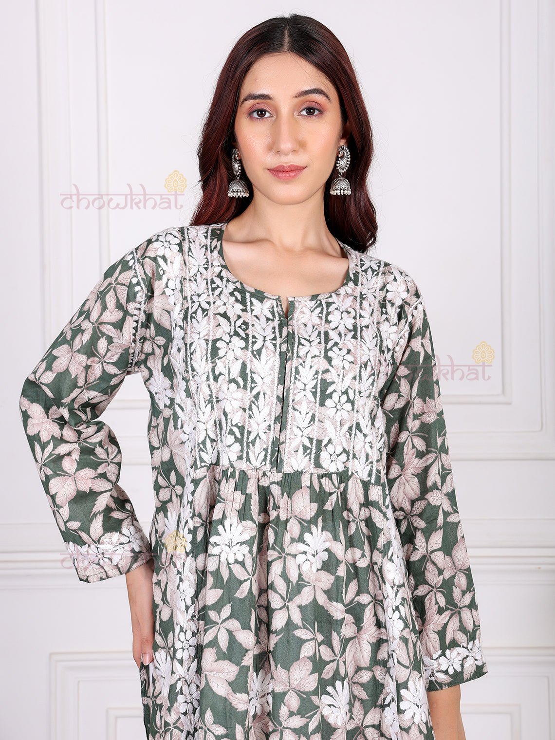 Mahika Mul Cotton Nyra Style Chikankari Kurti - Chowkhat Lifestyle