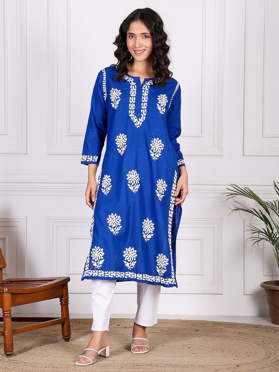 Aarna Cotton Straight Chikankari Kurti - Chowkhat Lifestyle