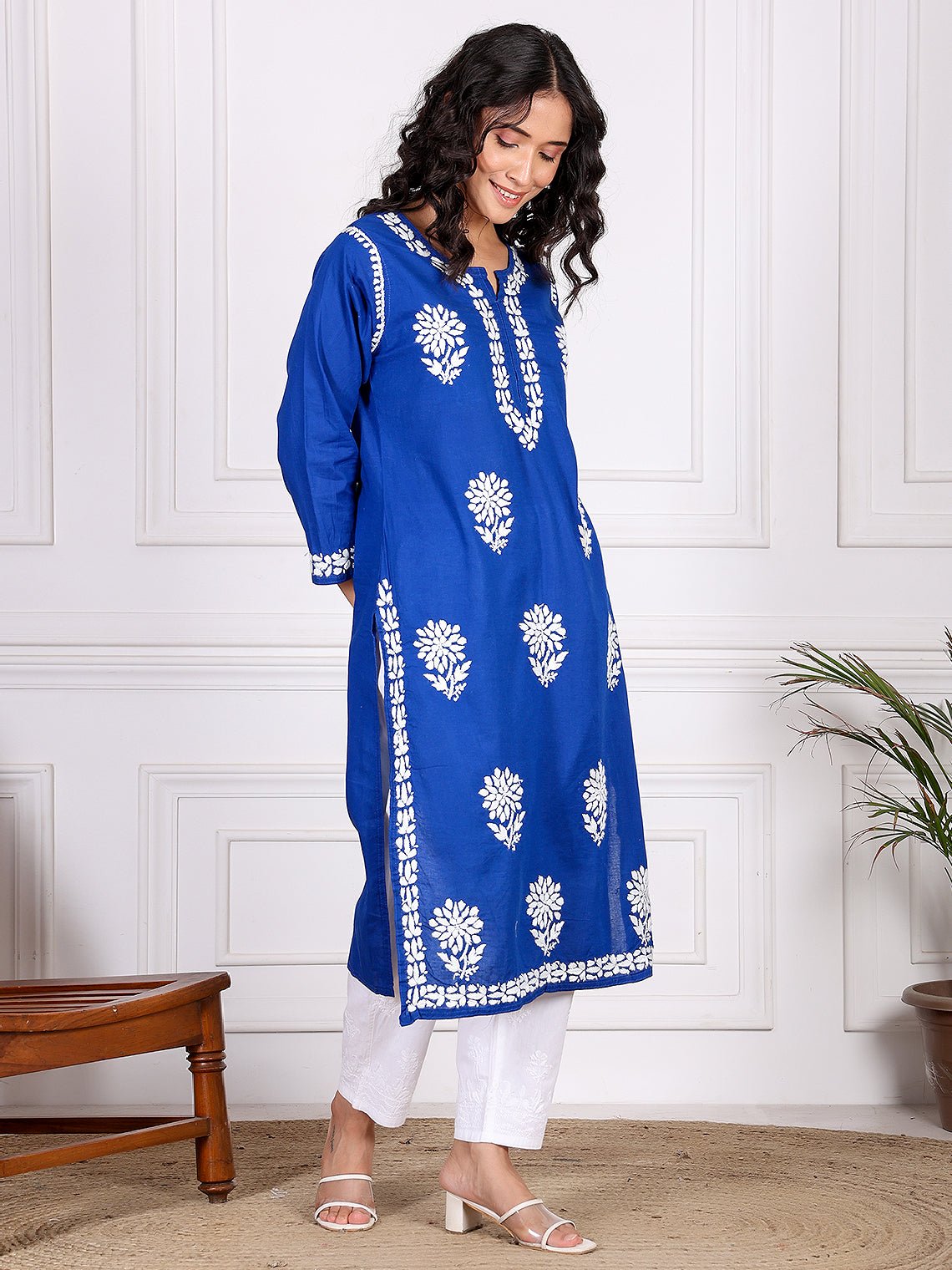 Aarna Cotton Straight Chikankari Kurti - Chowkhat Lifestyle