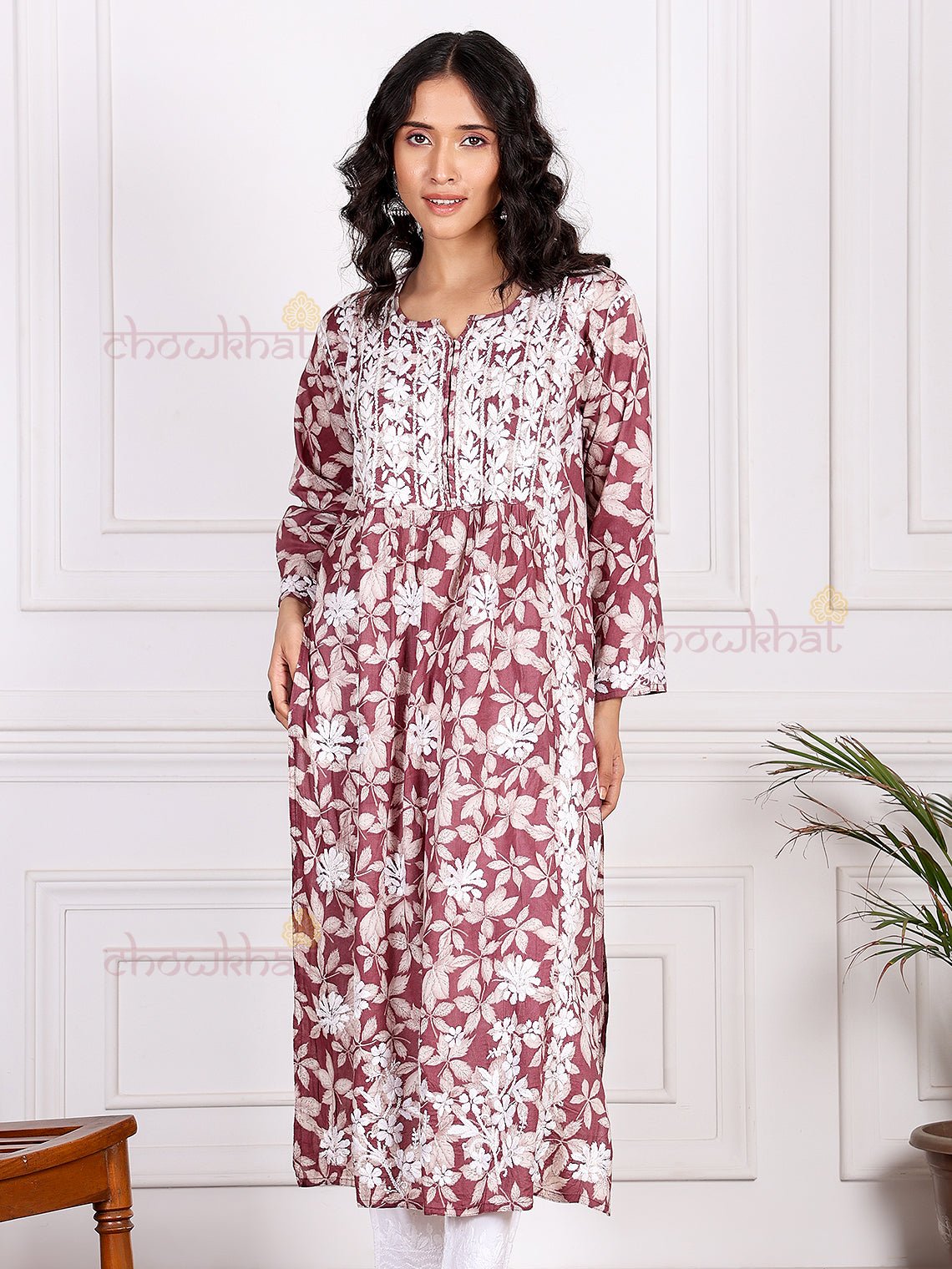 Mahika Mul Cotton Nyra Style Chikankari Kurti - Chowkhat Lifestyle