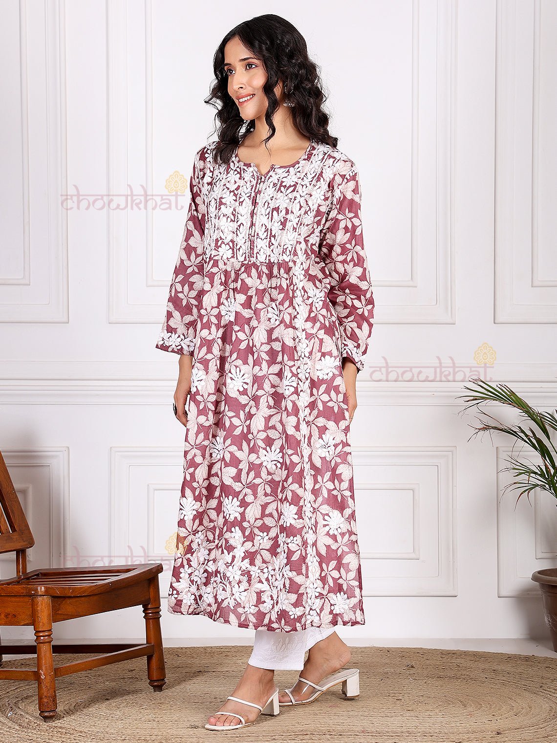 Mahika Mul Cotton Nyra Style Chikankari Kurti - Chowkhat Lifestyle