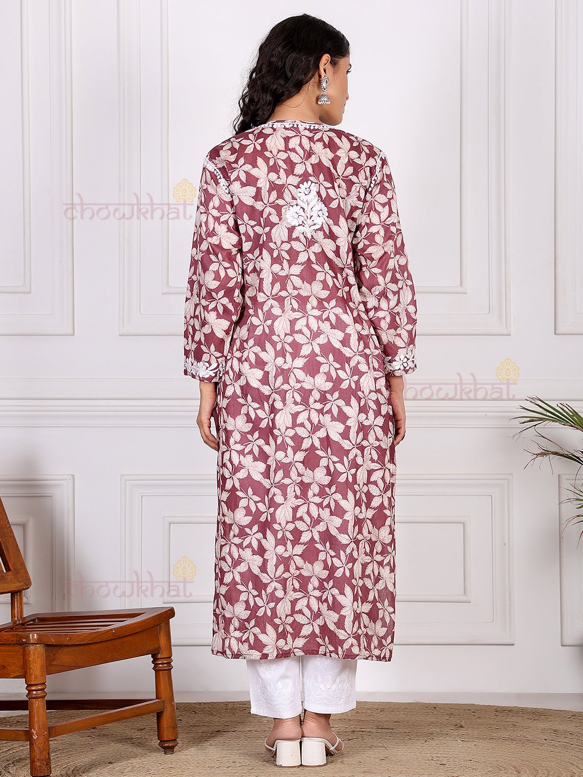 Mahika Mul Cotton Nyra Style Chikankari Kurti - Chowkhat Lifestyle