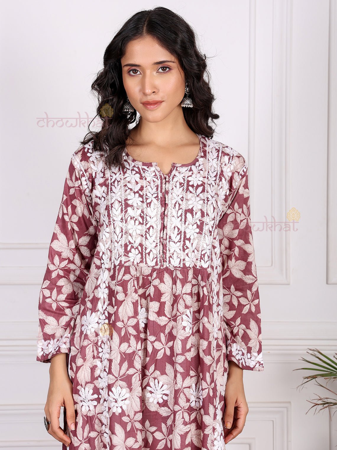 Mahika Mul Cotton Nyra Style Chikankari Kurti - Chowkhat Lifestyle