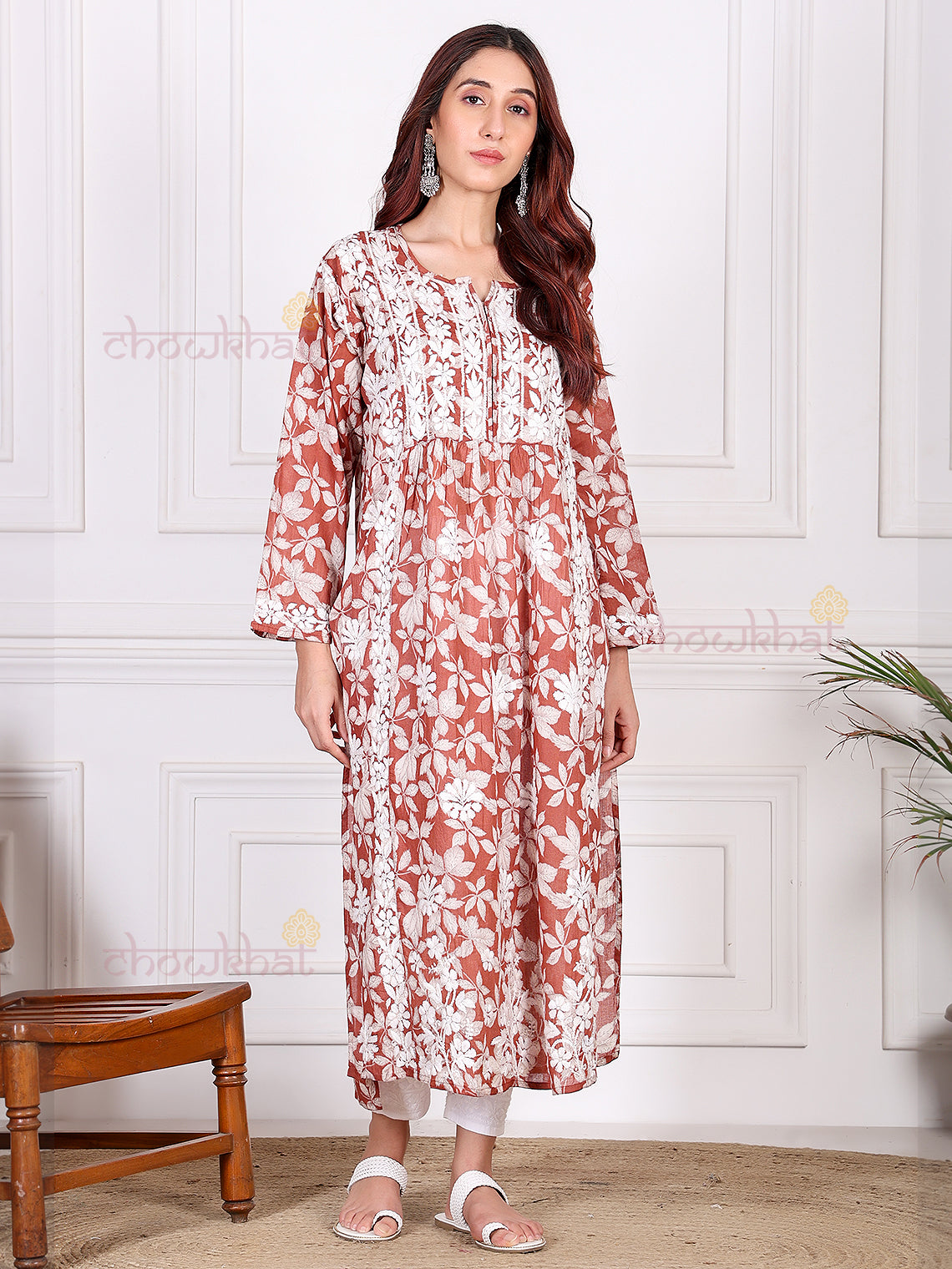 Mahika Mul Cotton Nyra Style Chikankari Kurti