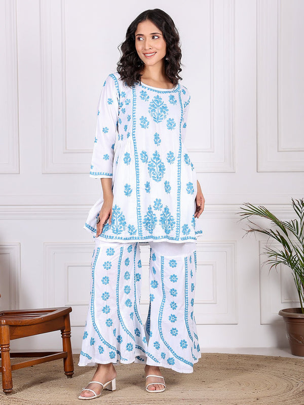 Adaa Cotton Chikankari Kurti & Palazzo Set - Chowkhat Lifestyle