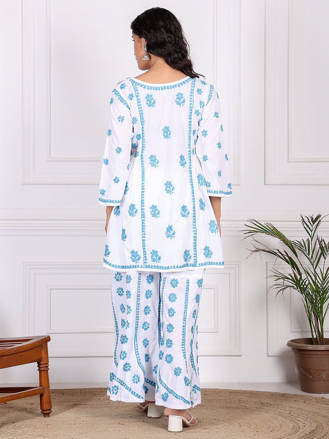 Adaa Cotton Chikankari Kurti & Palazzo Set - Chowkhat Lifestyle