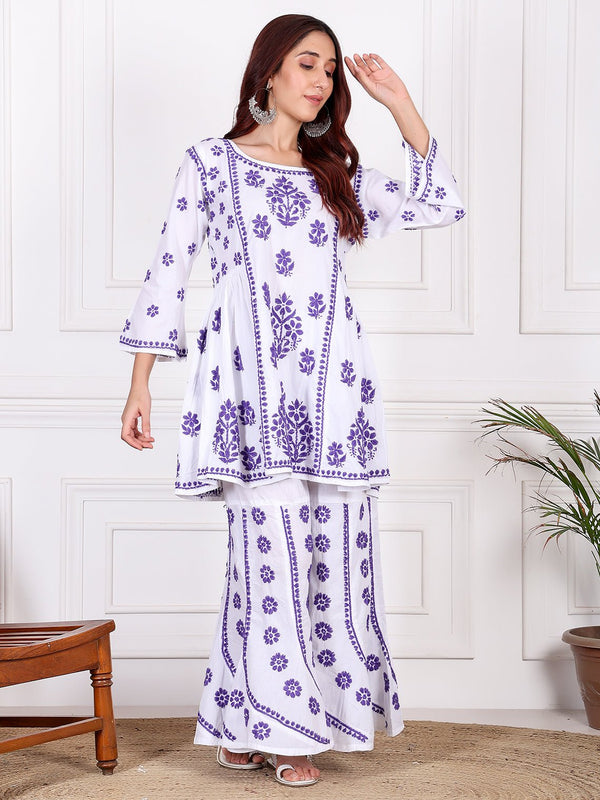 Adaa Cotton Chikankari Kurti & Palazzo Set - Chowkhat Lifestyle