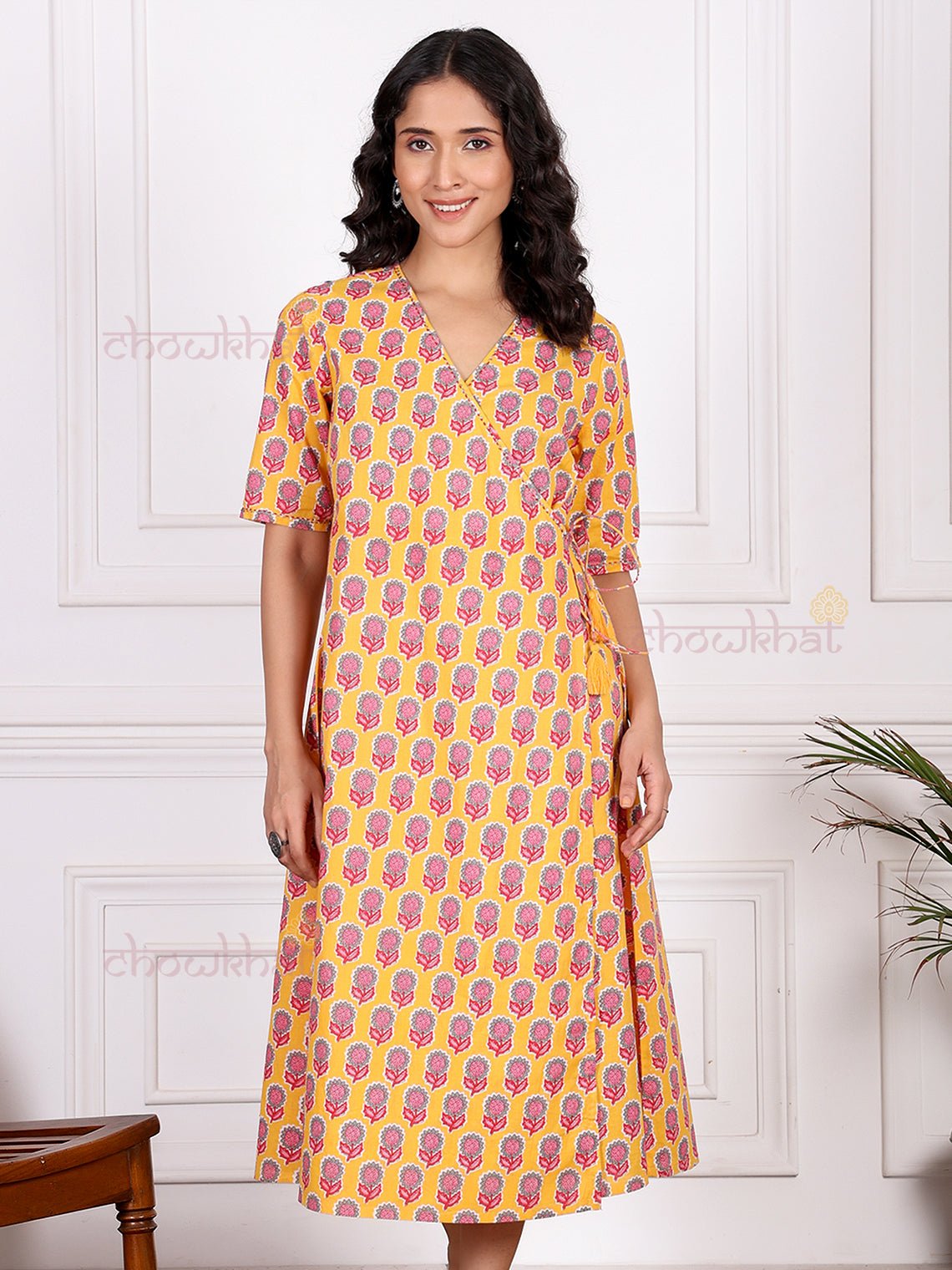 Adiva Hand Printed Angrakha Dress with Handwork - Chowkhat Lifestyle