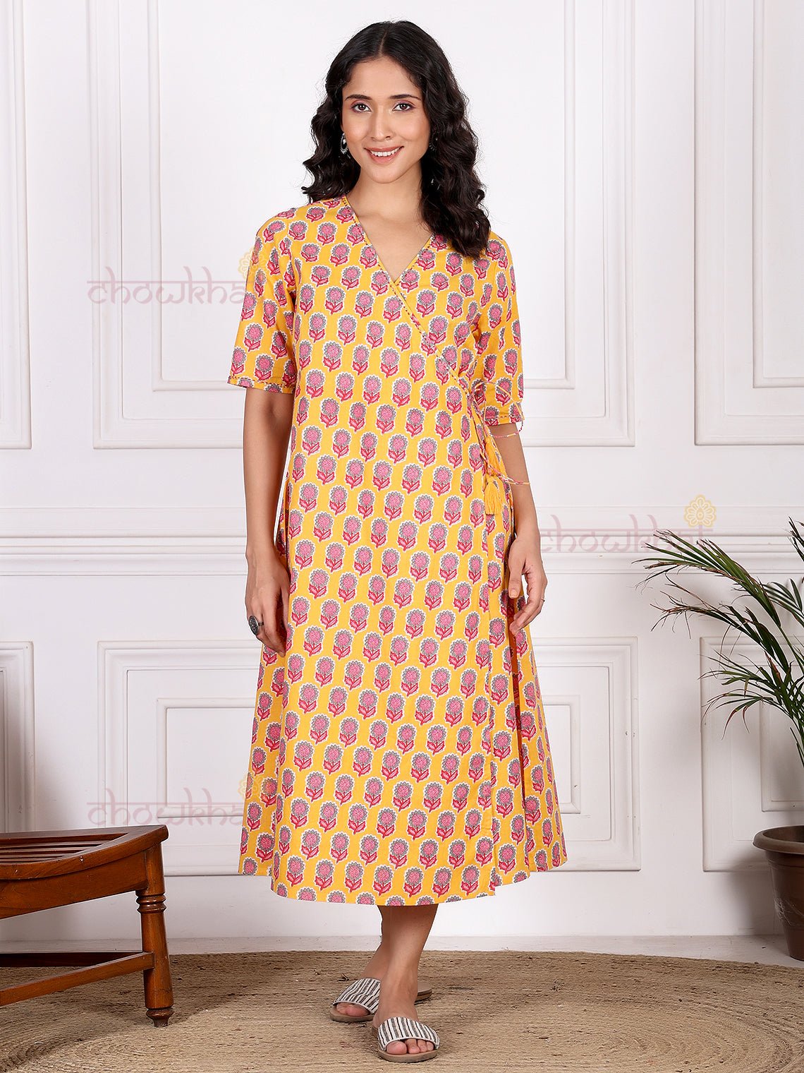 Adiva Hand Printed Angrakha Dress with Handwork - Chowkhat Lifestyle