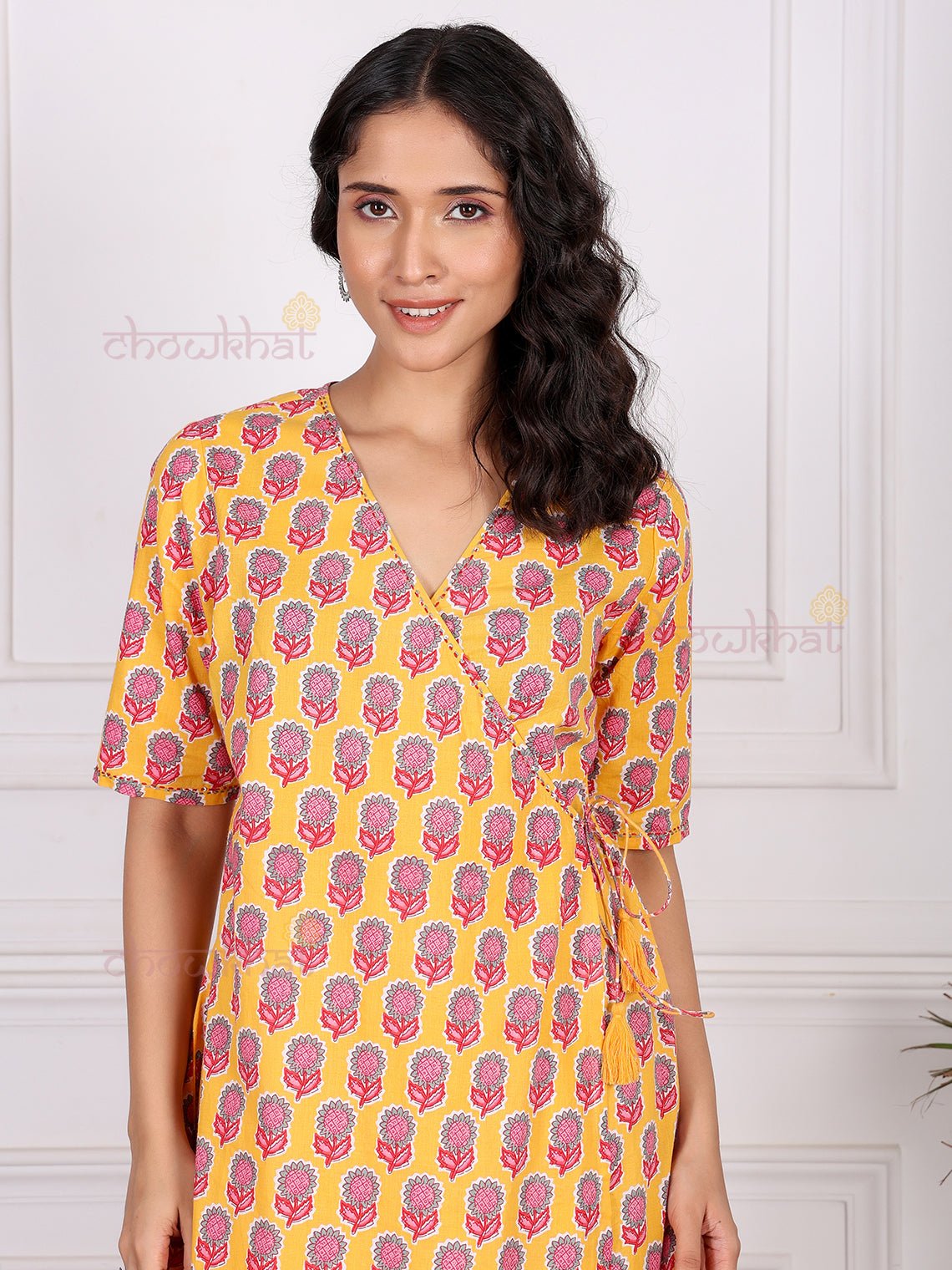 Adiva Hand Printed Angrakha Dress with Handwork - Chowkhat Lifestyle