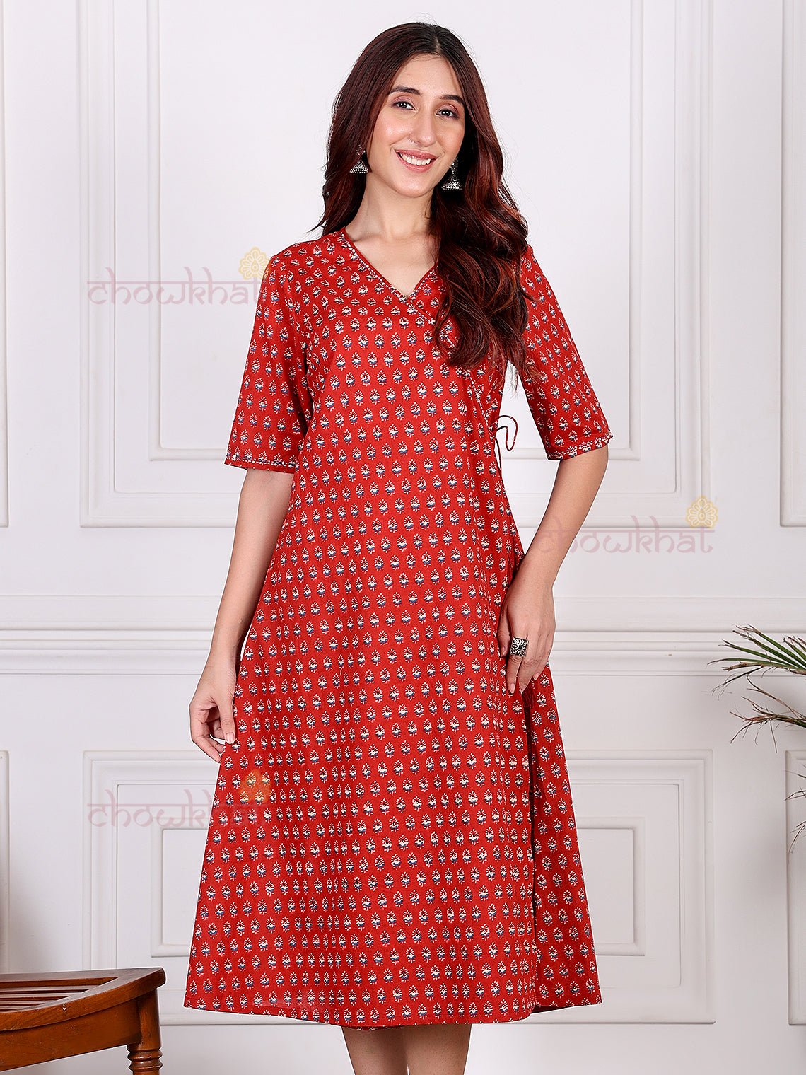 Aalia Hand Printed Angrakha Dress with Handwork - Chowkhat Lifestyle