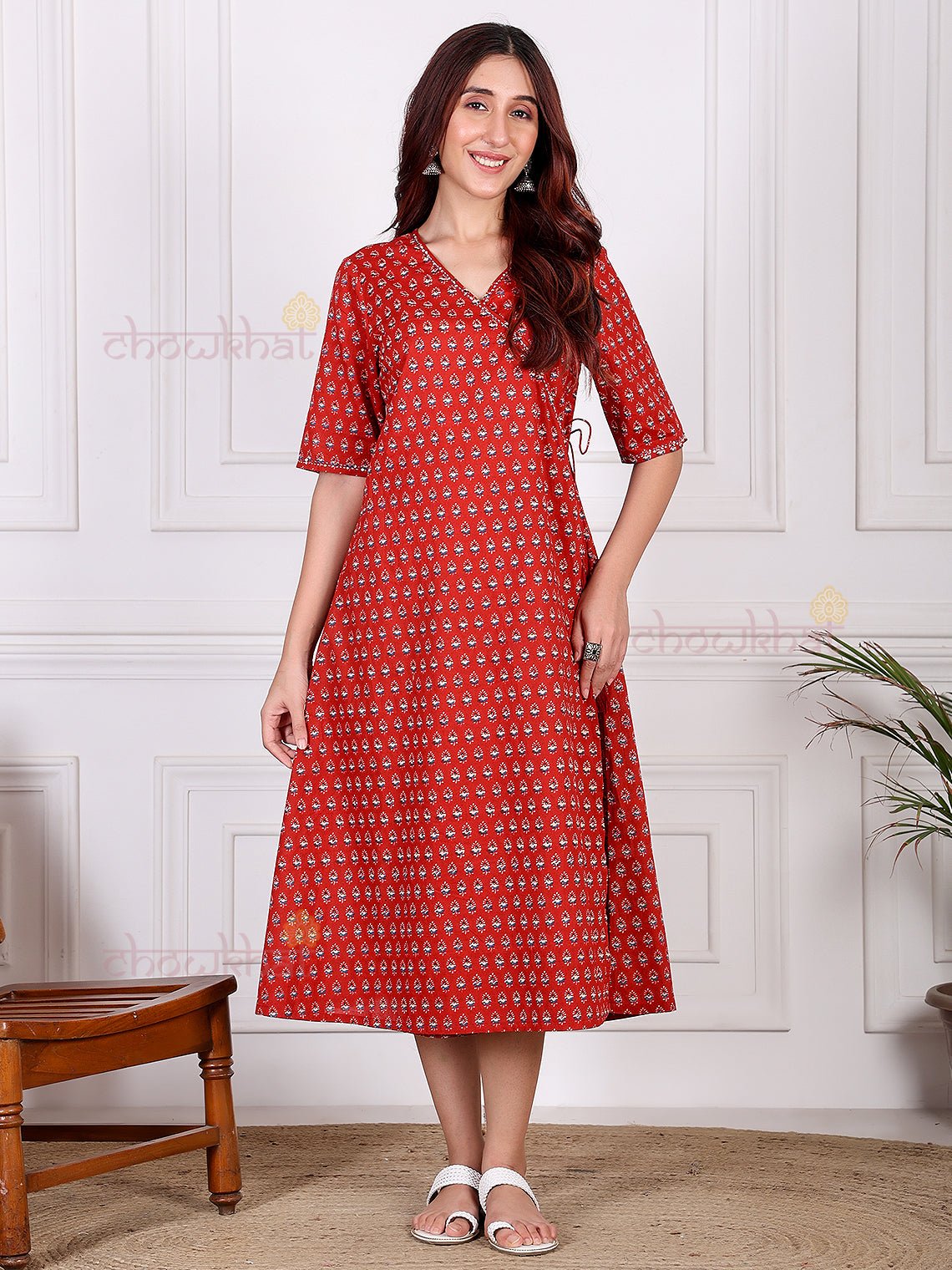 Aalia Hand Printed Angrakha Dress with Handwork - Chowkhat Lifestyle